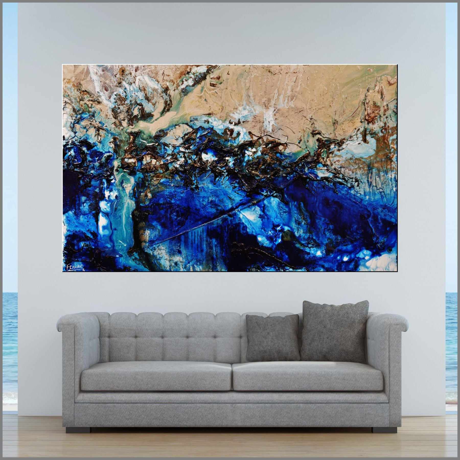 Oyster Cove 160cm x 100cm Blue Cream Textured Abstract Painting (SOLD)-Abstract-[Franko_Artist]-[Australian_artist]-[Gold_Coast]-[Brisbane]-[modern]-[contemporary]-[original]-[Large_artwork]-[The_Block]-[Dream_Homes]-[ideas]-[Grand_Designs]-[Art_Lover]-Franklin Art Studio
