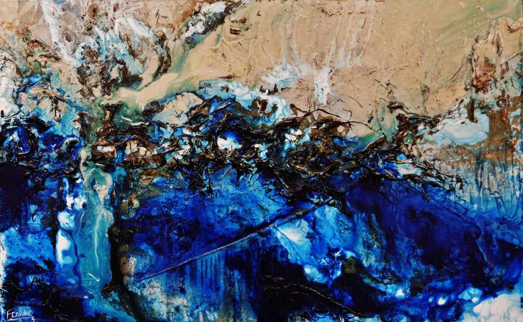 Oyster Cove 160cm x 100cm Blue Cream Textured Abstract Painting (SOLD)-Abstract-[Franko_Artist]-[Australian_artist]-[Gold_Coast]-[Brisbane]-[modern]-[contemporary]-[original]-[Large_artwork]-Franklin Art Studio