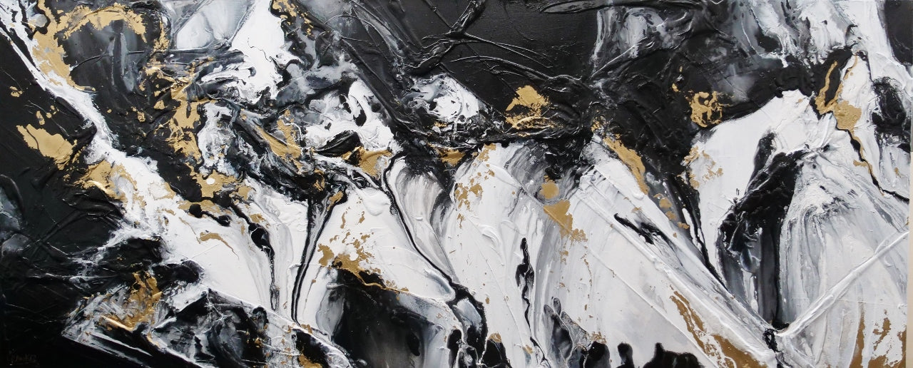 Gold Riches 240cm x 100cm Black Metallic Gold White Textured Abstract Painting (SOLD)-Abstract-[Franko_Artist]-[Australian_artist]-[Gold_Coast]-[Brisbane]-[modern]-[contemporary]-[original]-[Large_artwork]-Franklin Art Studio