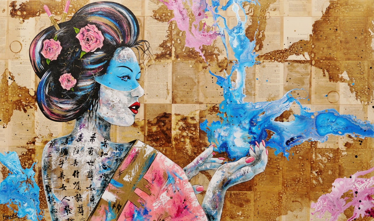 Hanabira "Petal" 200cm x 120cm Geisha Abstract Realism Book Club Painting (SOLD)-book club-[Franko_Artist]-[Australian_artist]-[Gold_Coast]-[Brisbane]-[modern]-[contemporary]-[original]-[Large_artwork]-Franklin Art Studio