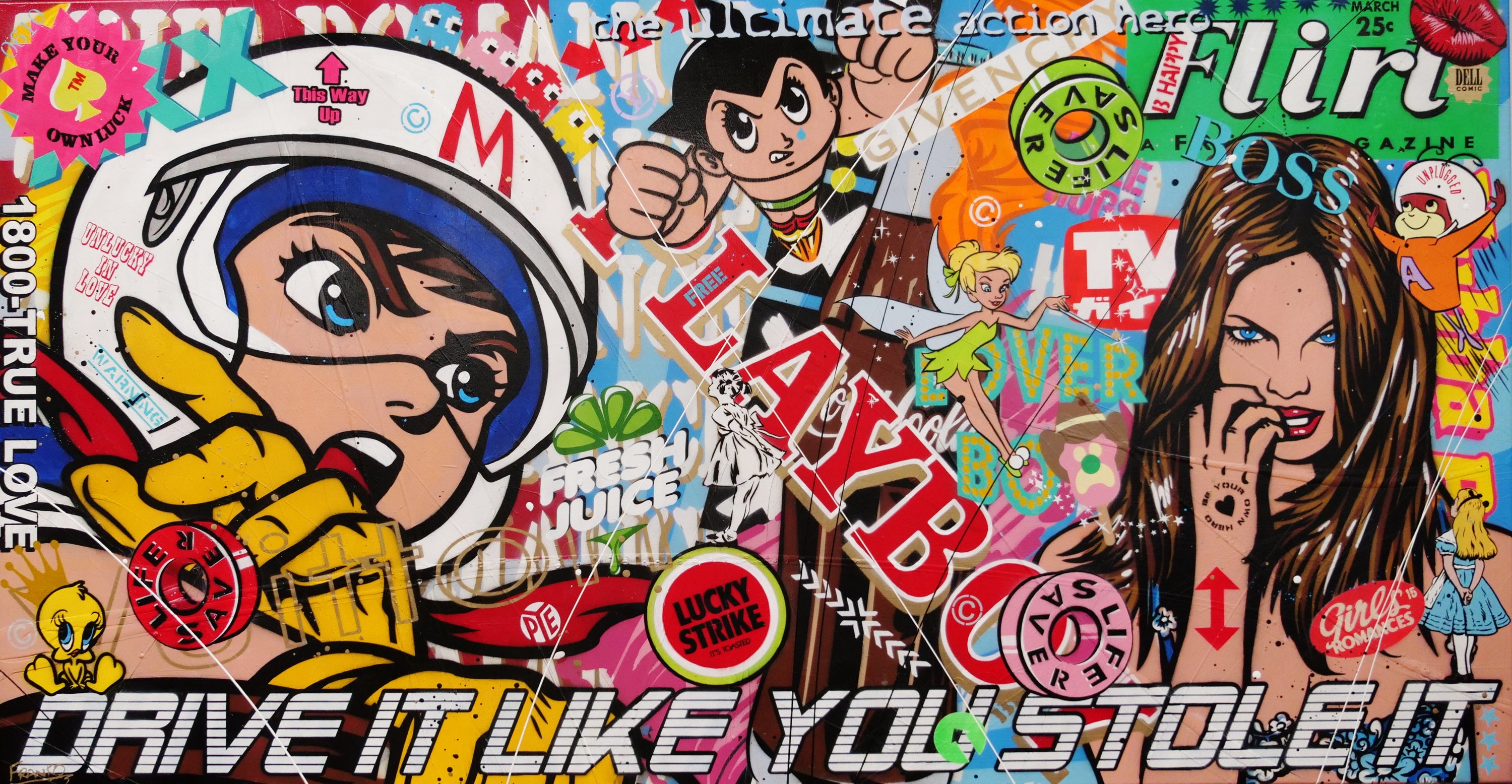Dangerous Liaisons 190cm x 100cm Speed Racer Textured Urban Pop Art Painting (SOLD)-Urban Pop Art-[Franko_Artist]-[Australian_artist]-[Gold_Coast]-[Brisbane]-[modern]-[contemporary]-[original]-[Large_artwork]-Franklin Art Studio