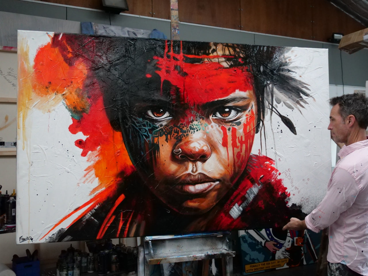 Warrior 200cm x 120cm Brave and Beautiful Abstract Framed Textured Painting (SOLD)-people-[Franko_Artist]-[The_Block]-[Dream_Homes]-[ideas]- [Grand_Designs]-Franklin Art Studio