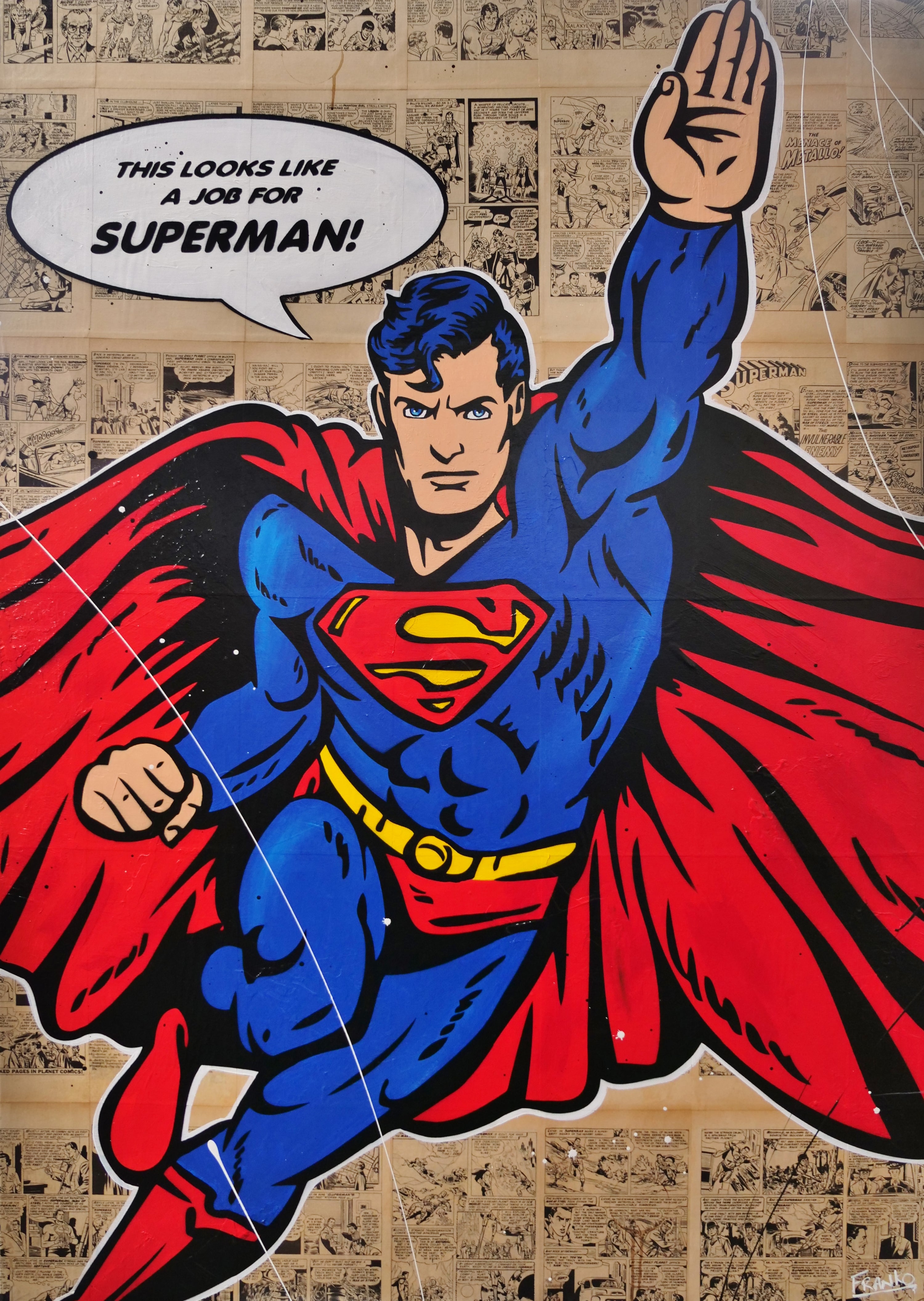 Super Job 140cm x 100cm Superman Urban Pop Art Book Club Painting (SOLD)-book club-[Franko_Artist]-[Australian_artist]-[Gold_Coast]-[Brisbane]-[modern]-[contemporary]-[original]-[Large_artwork]-Franklin Art Studio