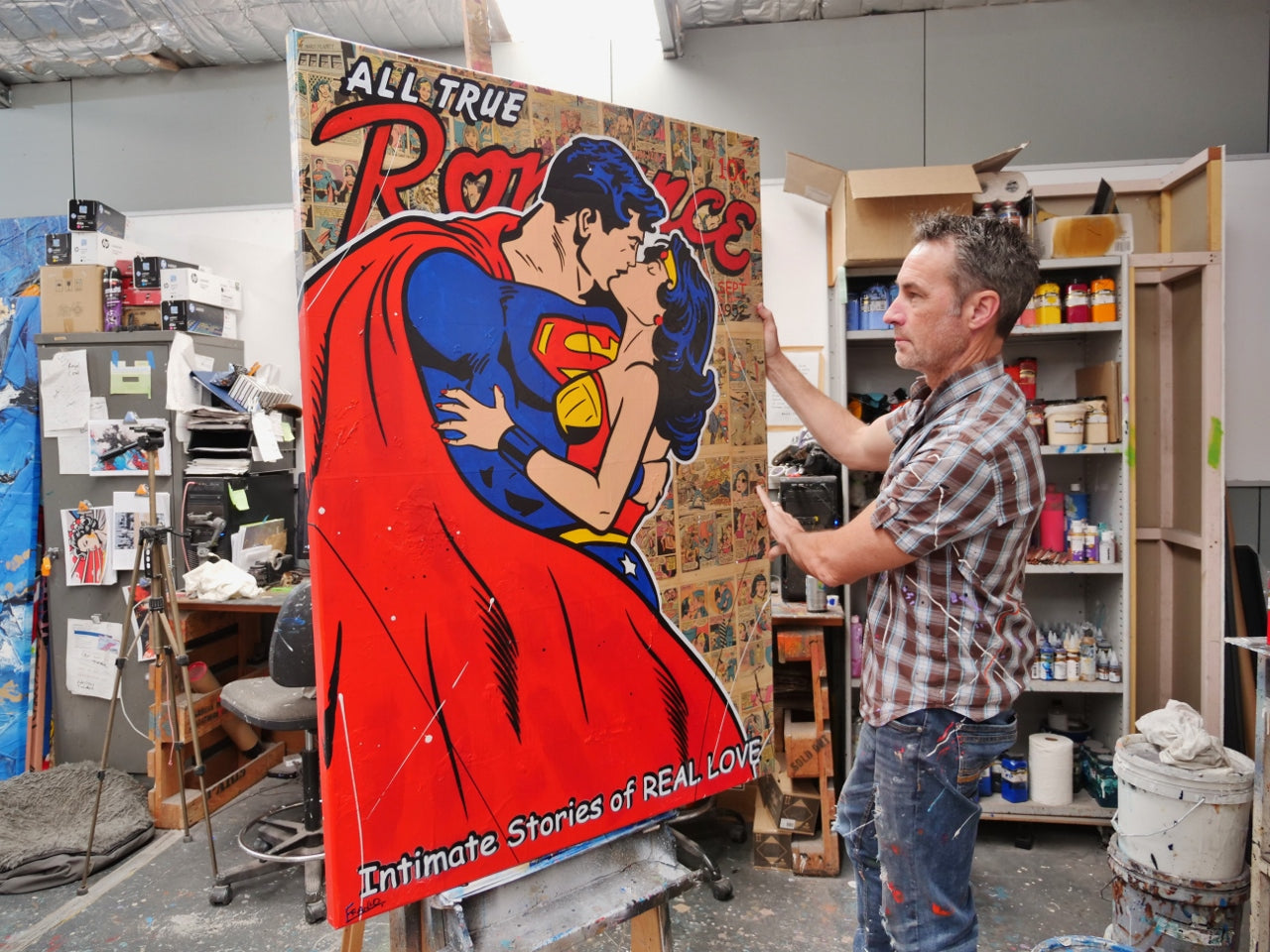 True Romancing 140cm x 100cm Superman Urban Pop Art Book Club Painting (SOLD)-book club-[Franko_Artist]-[The_Block]-[Dream_Homes]-[ideas]- [Grand_Designs]-Franklin Art Studio