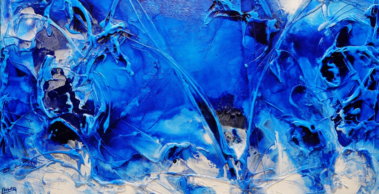 Sapphire Horizon 190cm x 100cm Blue White Textured Abstract Painting (SOLD)-Abstract-[Franko_Artist]-[Australian_artist]-[Gold_Coast]-[Brisbane]-[modern]-[contemporary]-[original]-[Large_artwork]-Franklin Art Studio