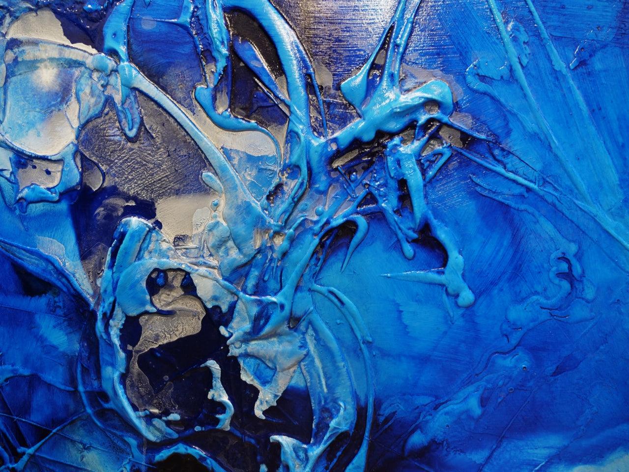 Sapphire Horizon 190cm x 100cm Blue White Textured Abstract Painting (SOLD)