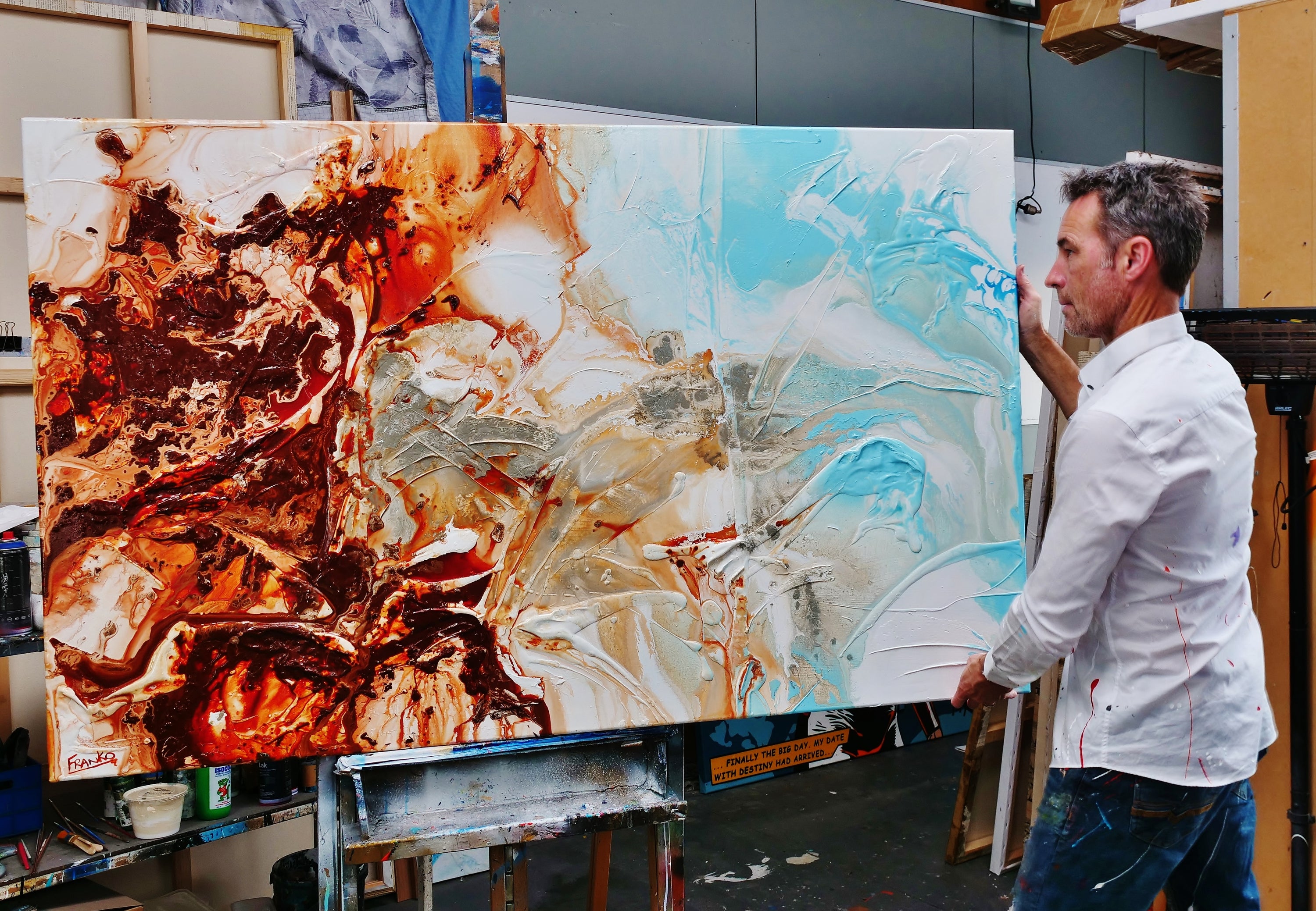 Coastal Headland 160cm Oxide Rust Pastel Blue Textured Abstract Painting (SOLD)-Abstract-[Franko_Artist]-[The_Block]-[Dream_Homes]-[ideas]- [Grand_Designs]-Franklin Art Studio