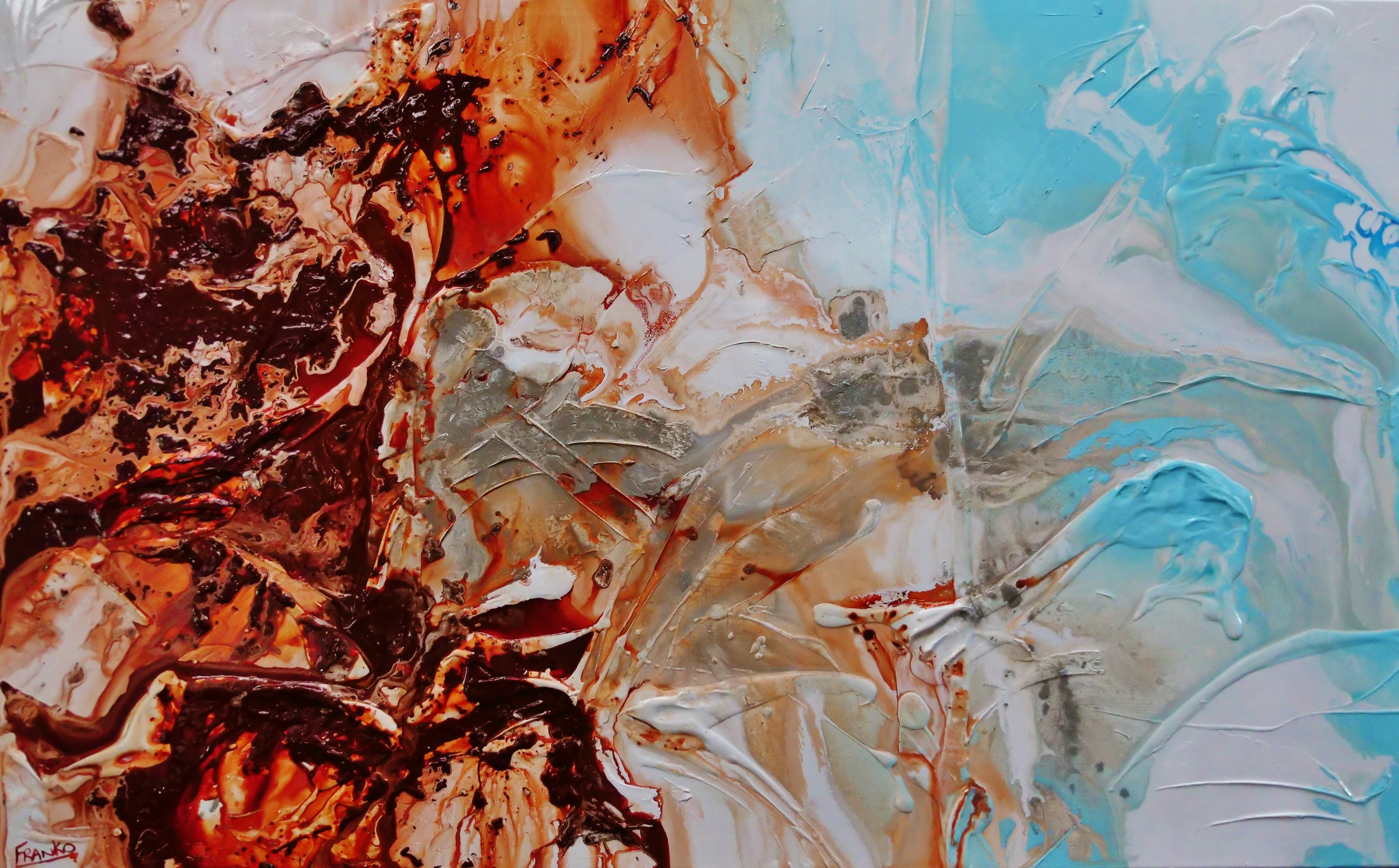 Coastal Headland 160cm Oxide Rust Pastel Blue Textured Abstract Painting (SOLD)-Abstract-[Franko_Artist]-[Australian_artist]-[Gold_Coast]-[Brisbane]-[modern]-[contemporary]-[original]-[Large_artwork]-Franklin Art Studio