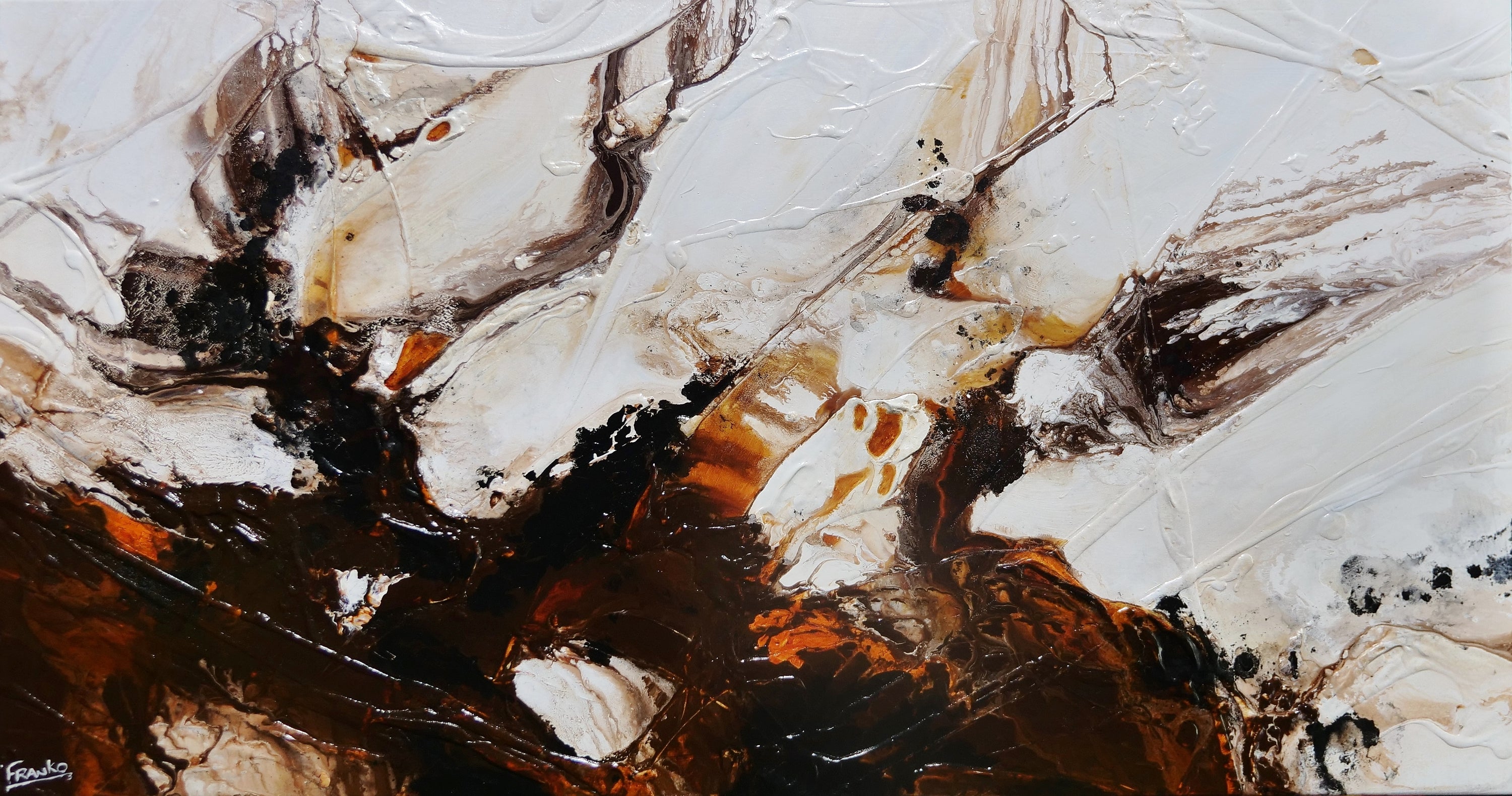 Ignition 190cm x 100cm White Rust Black Textured Abstract Painting (SOLD)