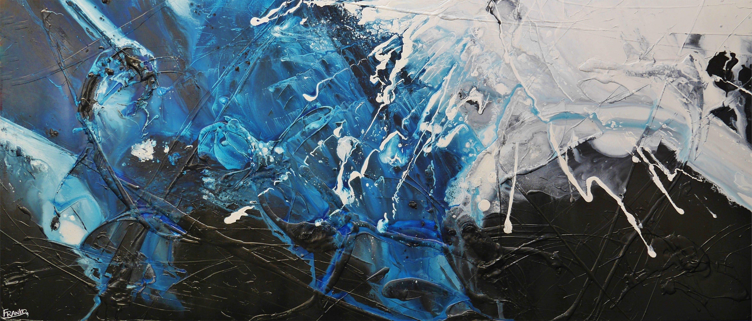 Black and Blue 270cm x 120cm Black Blue White Textured Abstract Painting (SOLD)-Abstract-[Franko_Artist]-[Australian_artist]-[Gold_Coast]-[Brisbane]-[modern]-[contemporary]-[original]-[Large_artwork]-Franklin Art Studio