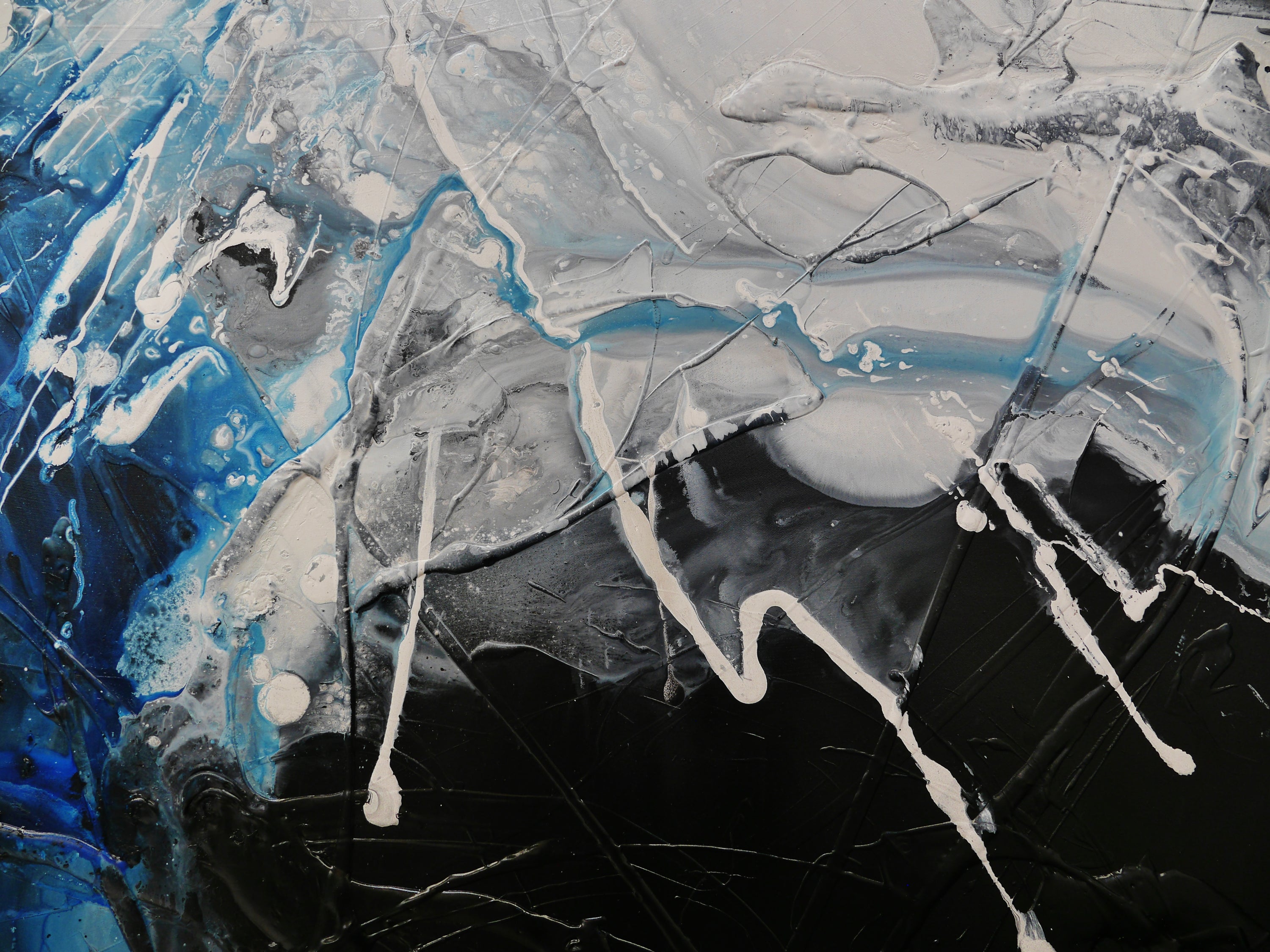 Black and Blue 270cm x 120cm Black Blue White Textured Abstract Painting (SOLD)