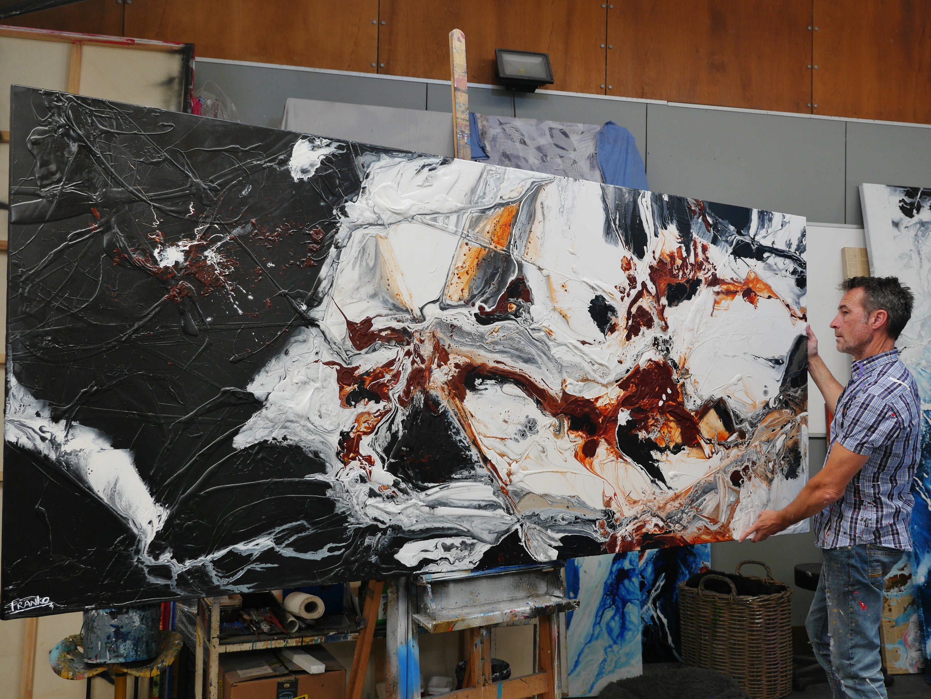 Oxide Slate 270cm x 120cm Oxide Black Grey White Textured Abstract Painting (SOLD)-Abstract-[Franko_Artist]-[The_Block]-[Dream_Homes]-[ideas]- [Grand_Designs]-Franklin Art Studio
