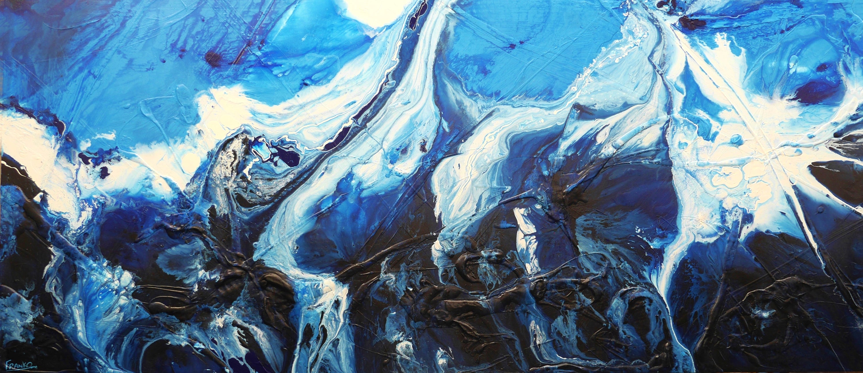 The Blue 270cm x 120cm Black Blue White Textured Abstract Painting (SOLD)-Abstract-[Franko_Artist]-[Australian_artist]-[Gold_Coast]-[Brisbane]-[modern]-[contemporary]-[original]-[Large_artwork]-Franklin Art Studio