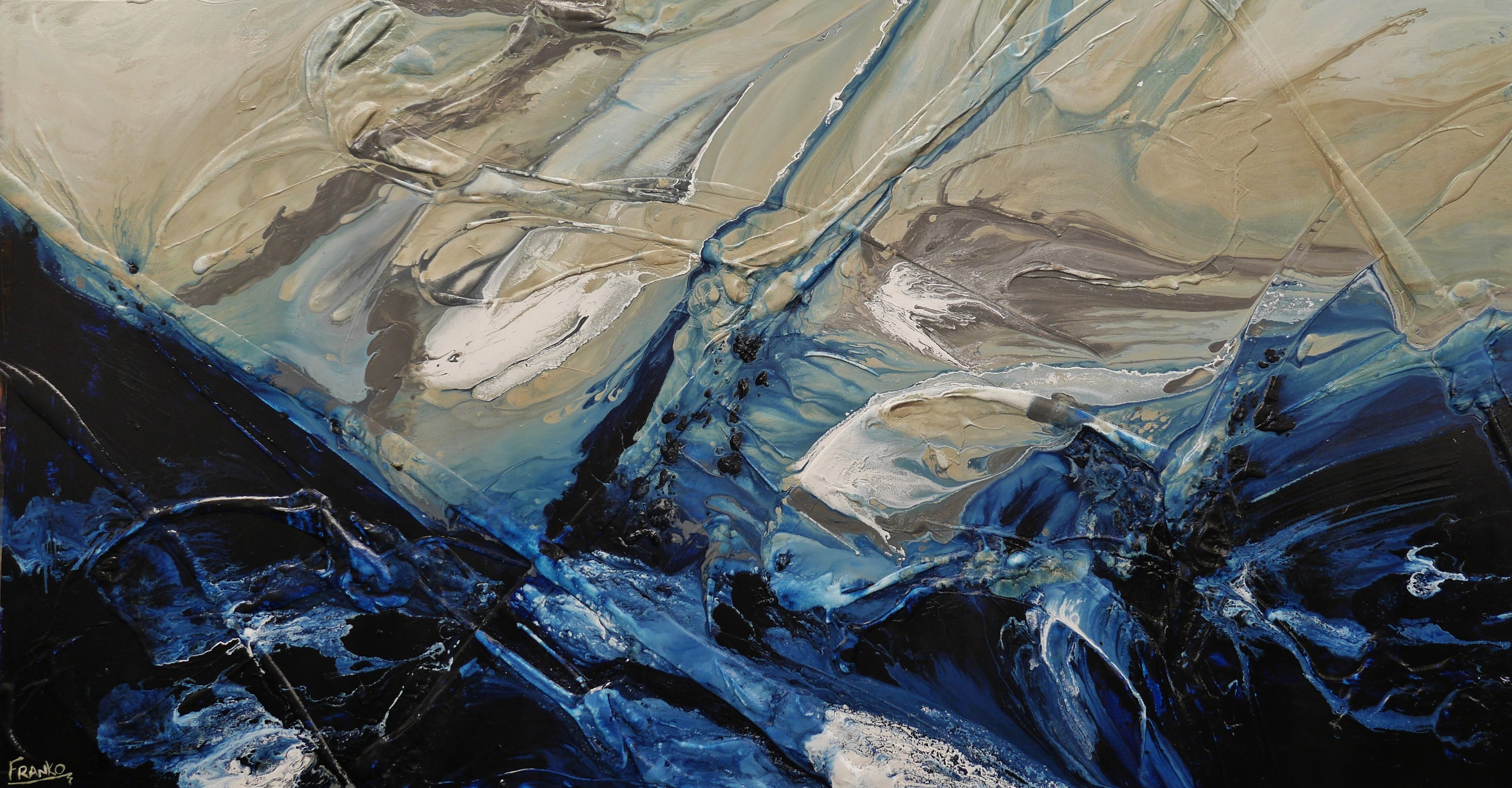 Stay and Wander 190cm x 100cm Grey Blue White Textured Abstract Painting (SOLD)-Abstract-[Franko_Artist]-[Australian_artist]-[Gold_Coast]-[Brisbane]-[modern]-[contemporary]-[original]-[Large_artwork]-Franklin Art Studio