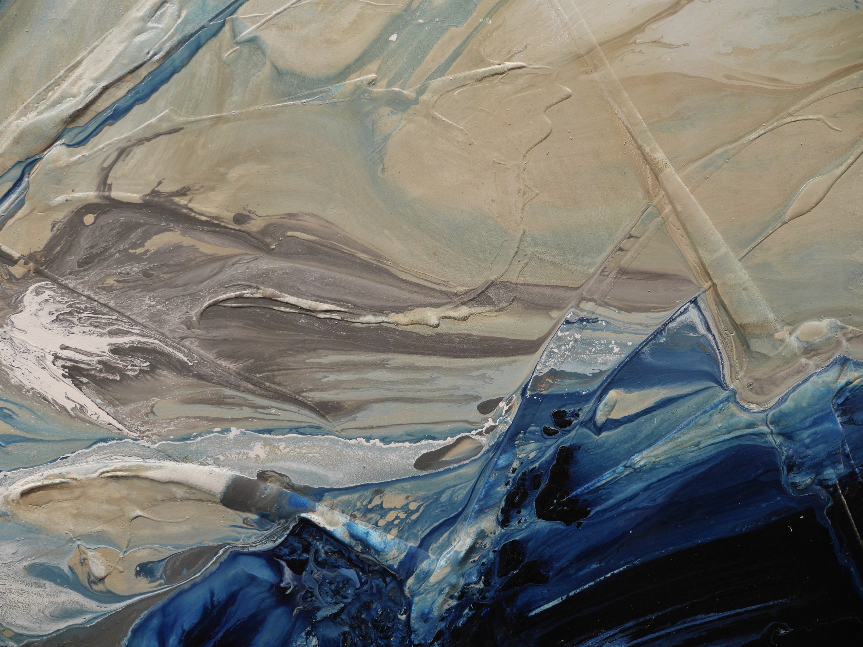 Stay and Wander 190cm x 100cm Grey Blue White Textured Abstract Painting (SOLD)