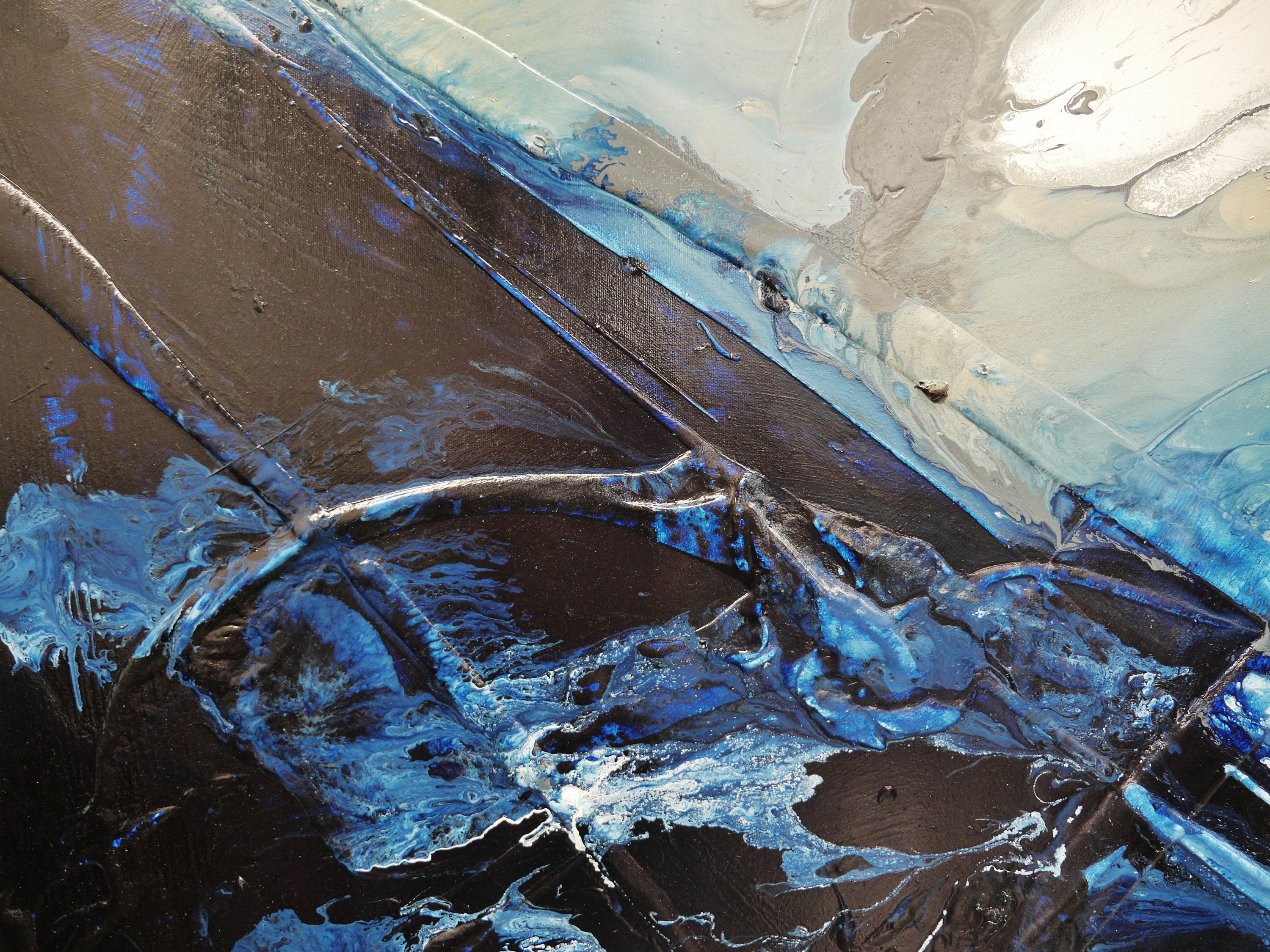 Stay and Wander 190cm x 100cm Grey Blue White Textured Abstract Painting (SOLD)
