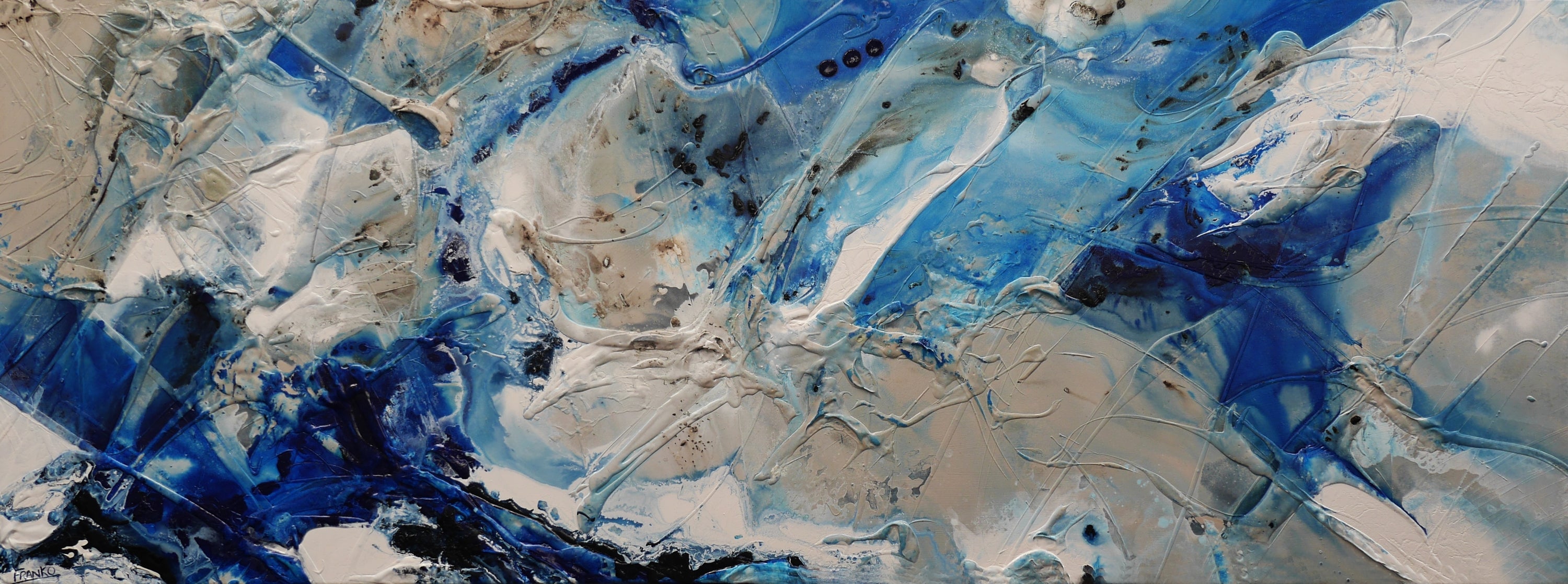 Rocking the Casbah 270cm x 100cm Phalto Mid Blues Honey White Textured Abstract Painting (SOLD)-Abstract-[Franko_Artist]-[Australian_artist]-[Gold_Coast]-[Brisbane]-[modern]-[contemporary]-[original]-[Large_artwork]-Franklin Art Studio