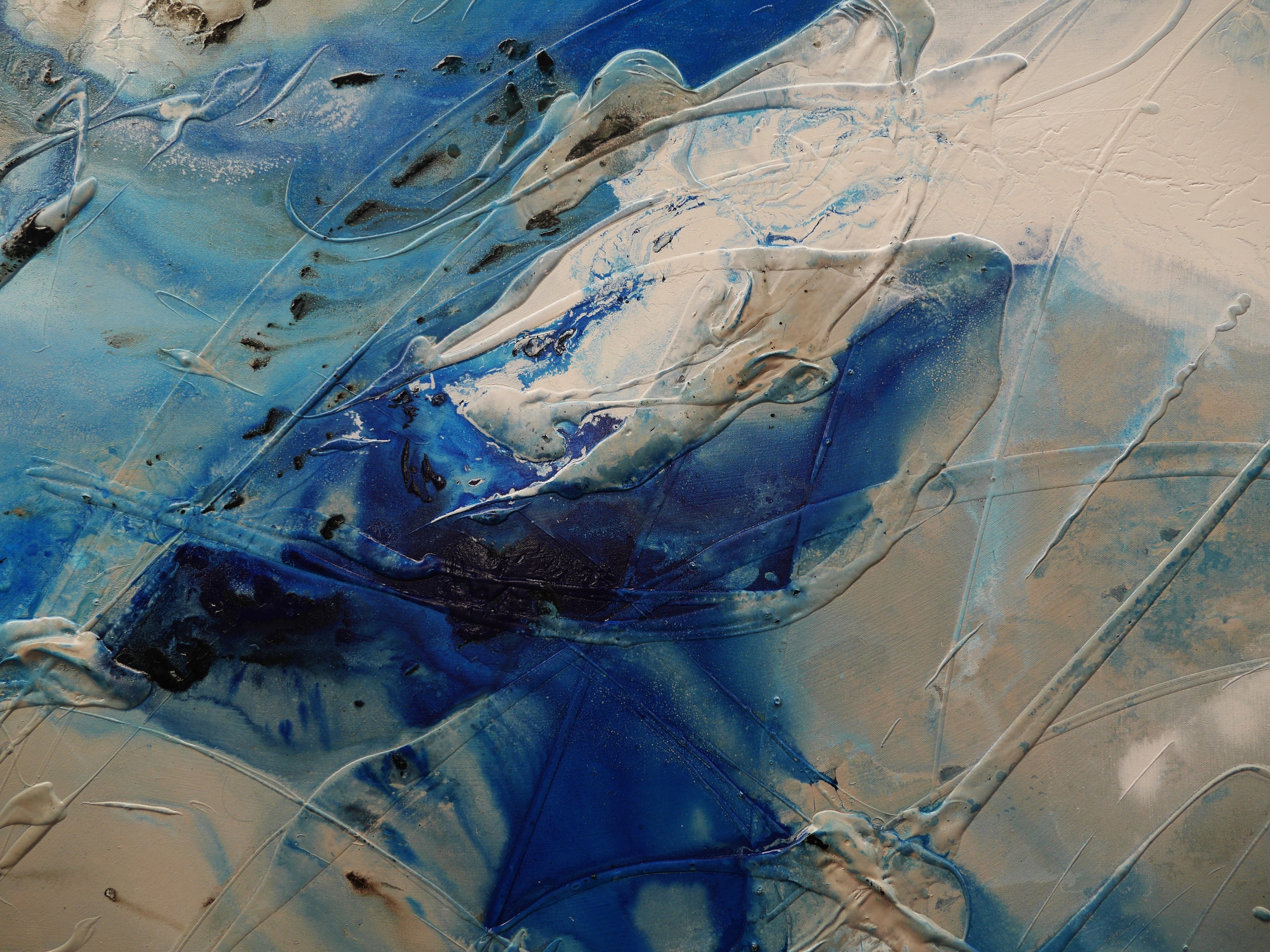 Rocking the Casbah 270cm x 100cm Phalto Mid Blues Honey White Textured Abstract Painting (SOLD)