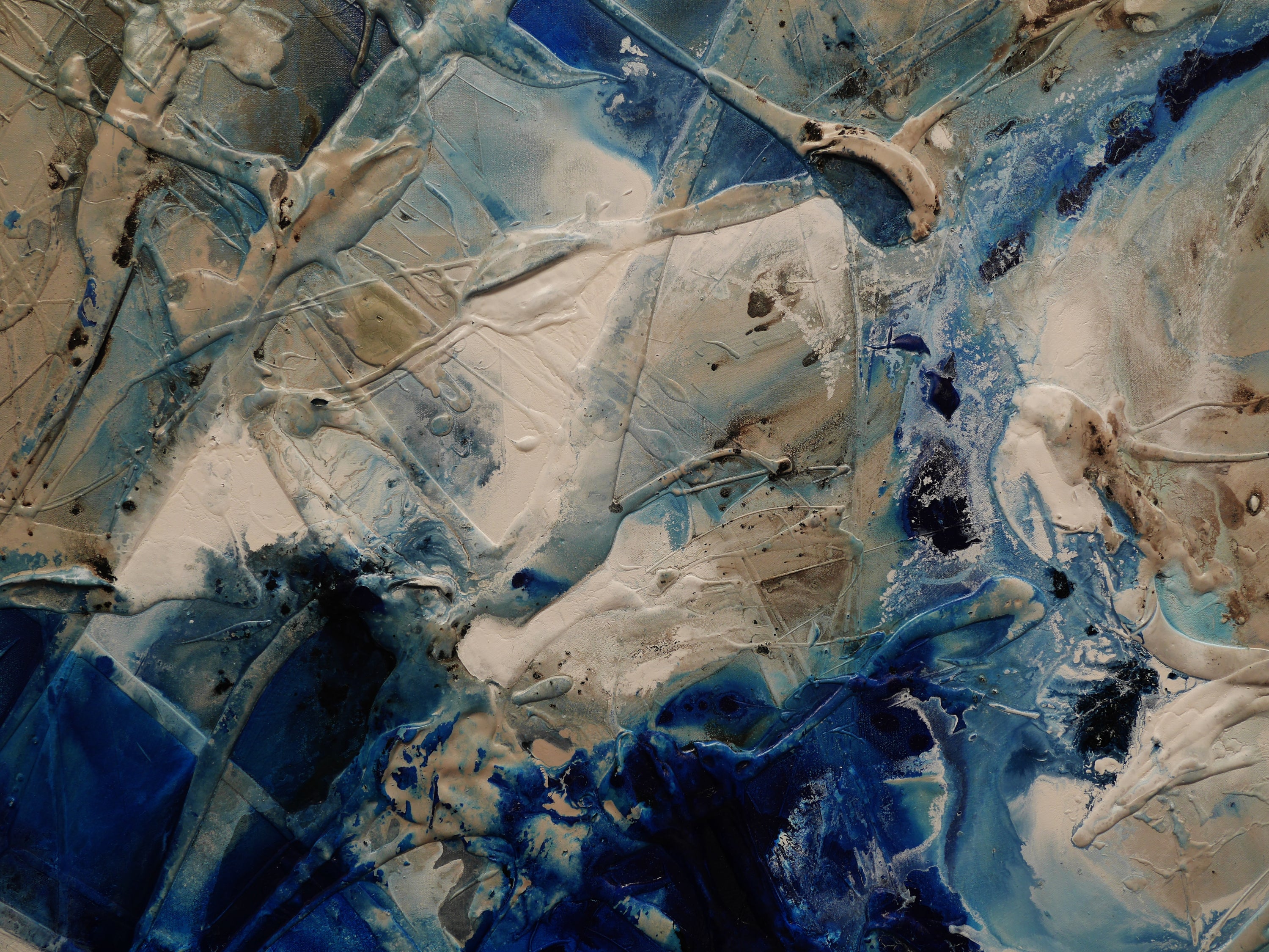 Rocking the Casbah 270cm x 100cm Phalto Mid Blues Honey White Textured Abstract Painting (SOLD)