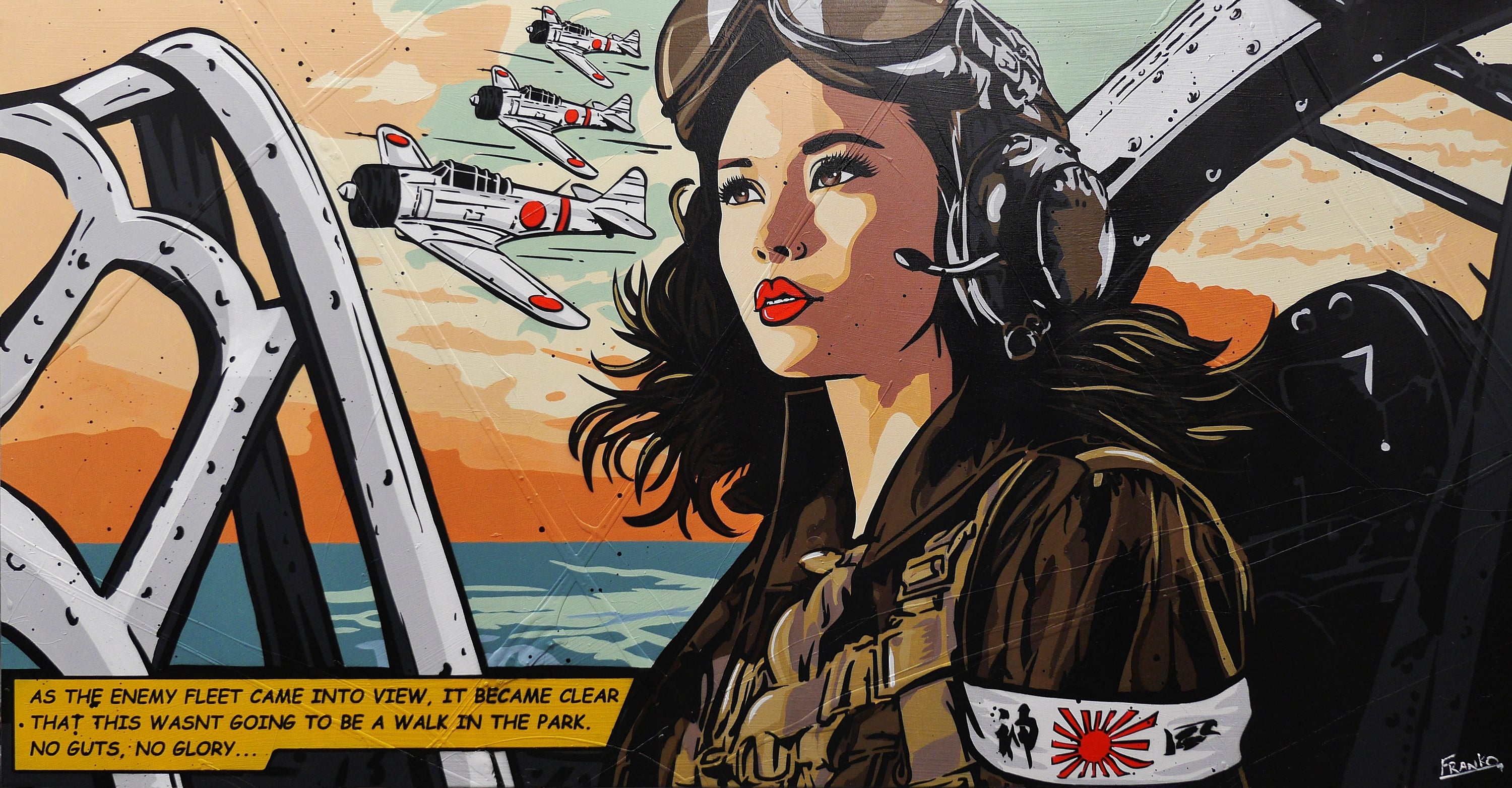 The Enemy Fleet ... 190cm x 100cm Woman War Textured Urban Pop Art Painting (SOLD)-Urban Pop Art-[Franko_Artist]-[Australian_artist]-[Gold_Coast]-[Brisbane]-[modern]-[contemporary]-[original]-[Large_artwork]-Franklin Art Studio
