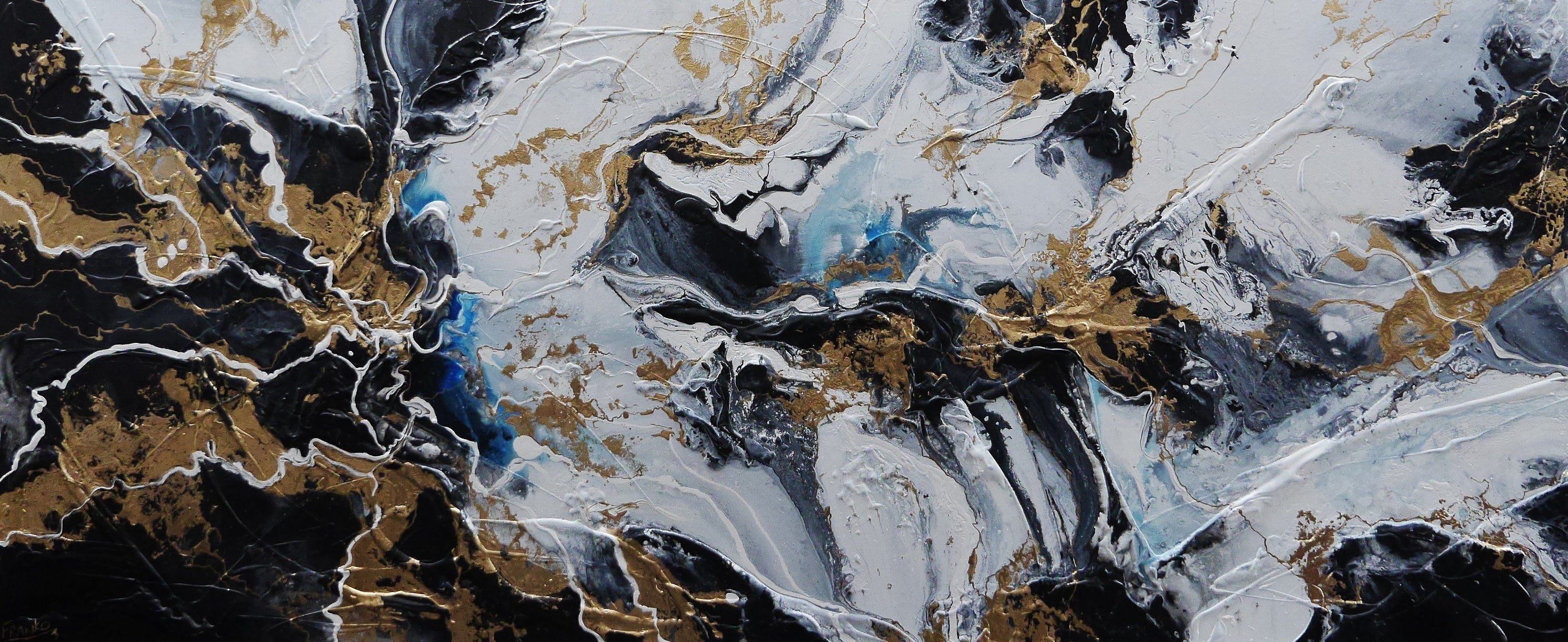 The Bling 240cm x 100cm Black Metallic Gold Blue Textured Abstract Painting (SOLD)-Abstract-[Franko_Artist]-[Australian_artist]-[Gold_Coast]-[Brisbane]-[modern]-[contemporary]-[original]-[Large_artwork]-Franklin Art Studio