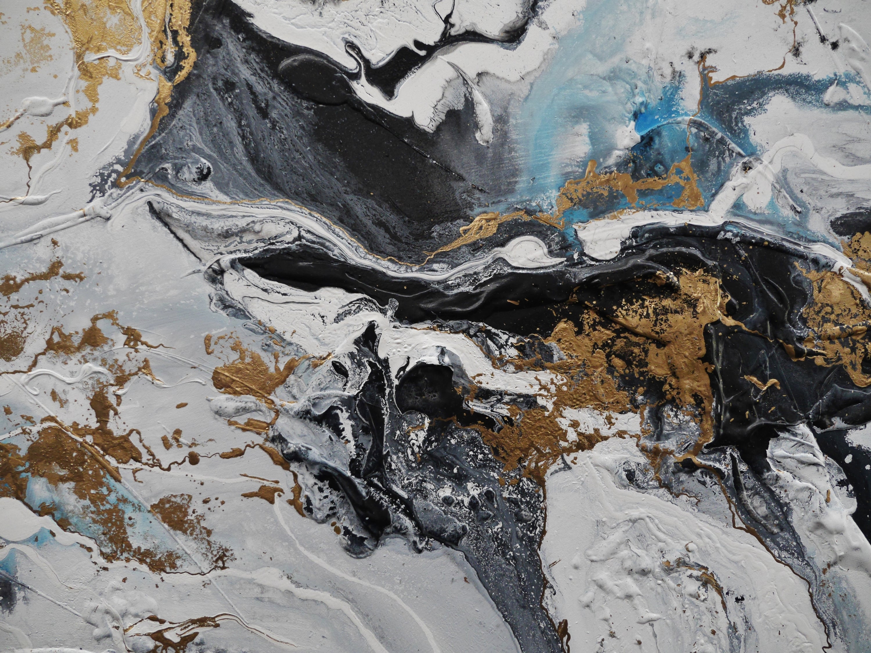 The Bling 240cm x 100cm Black Metallic Gold Blue Textured Abstract Painting (SOLD)