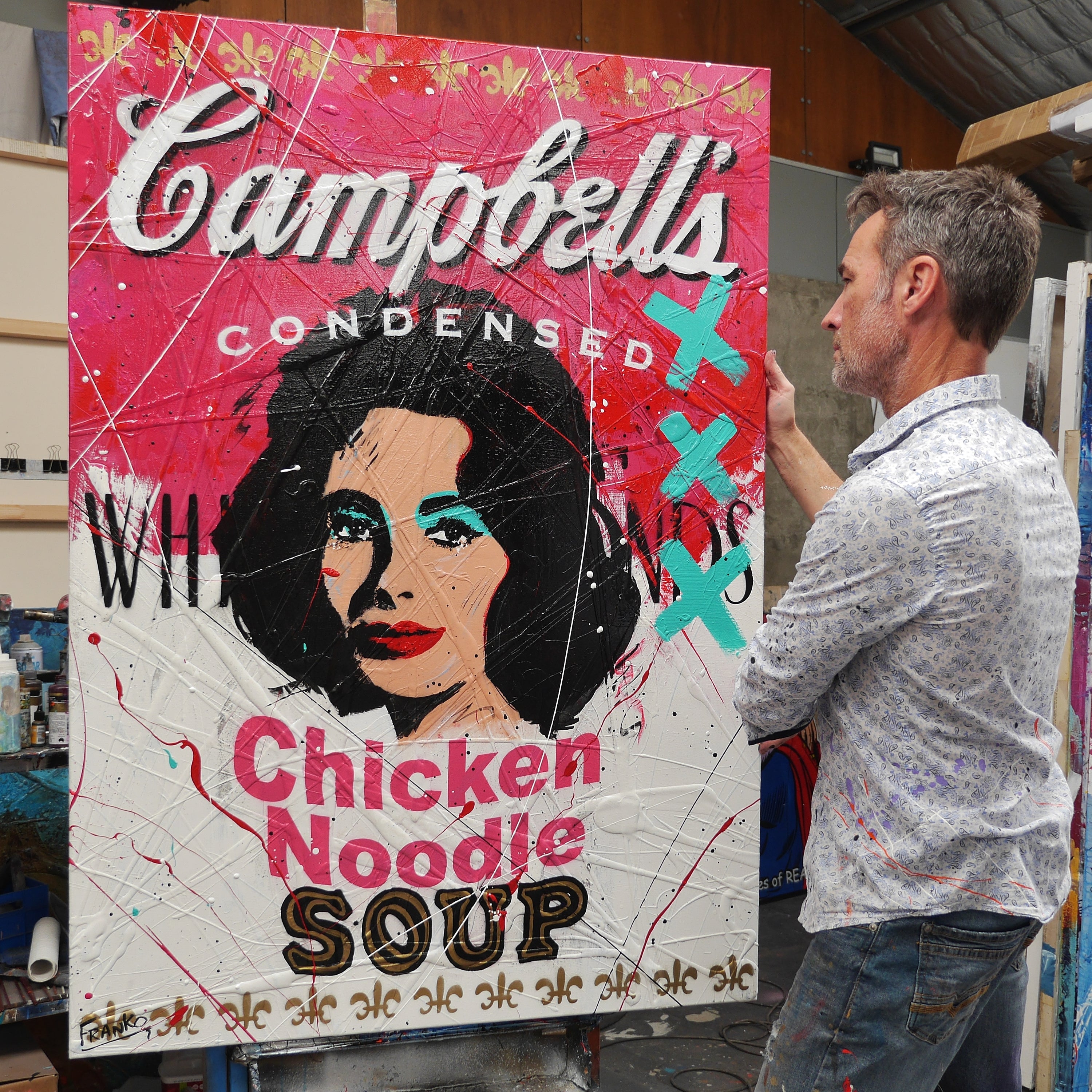 Noodle Liz 140cm x 100cm Campbell's Soup Textured Urban Pop Art Painting (SOLD)-Urban Pop Art-[Franko_Artist]-[The_Block]-[Dream_Homes]-[ideas]- [Grand_Designs]-Franklin Art Studio