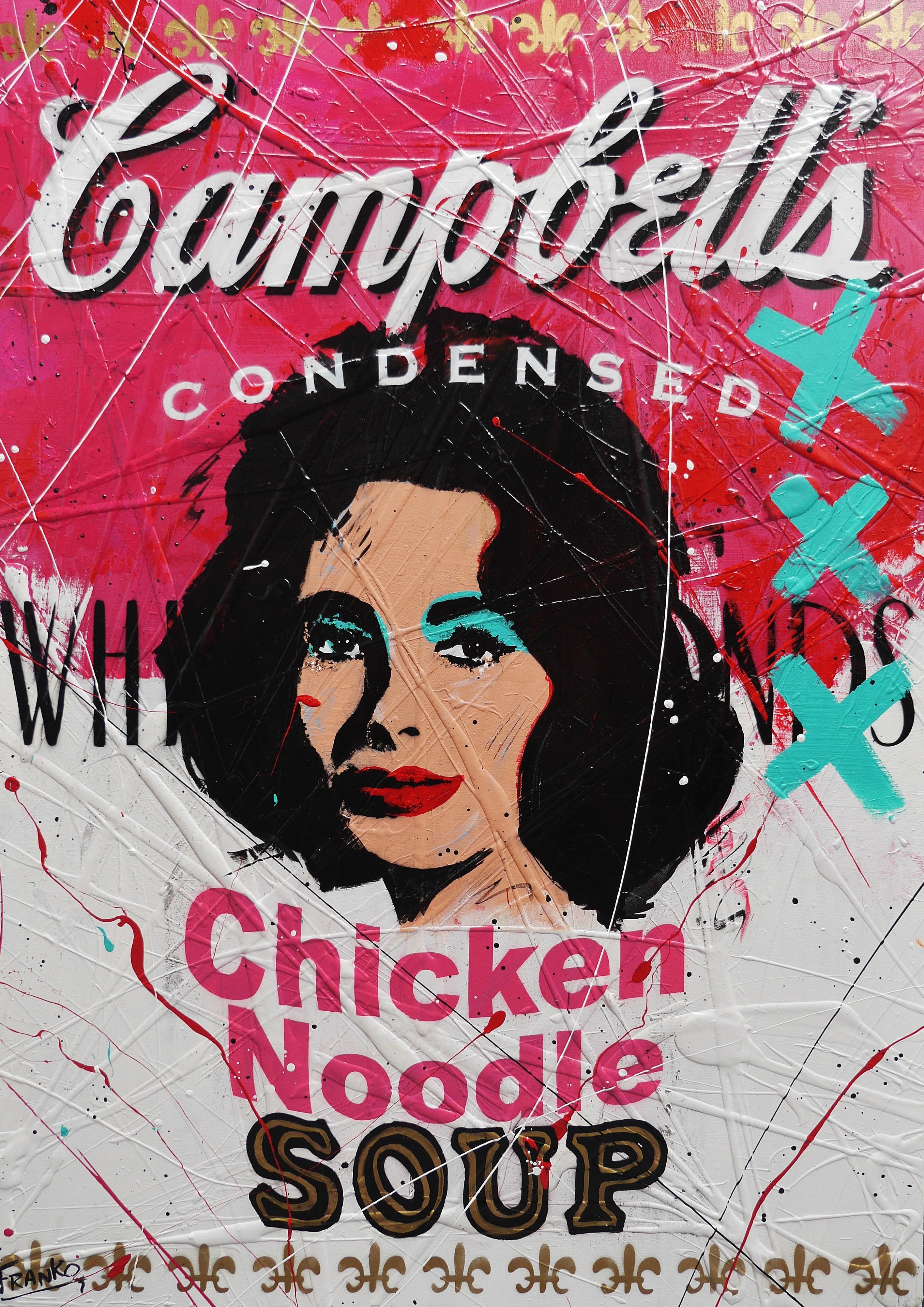 Noodle Liz 140cm x 100cm Campbell's Soup Textured Urban Pop Art Painting (SOLD)-Urban Pop Art-[Franko_Artist]-[Australian_artist]-[Gold_Coast]-[Brisbane]-[modern]-[contemporary]-[original]-[Large_artwork]-Franklin Art Studio