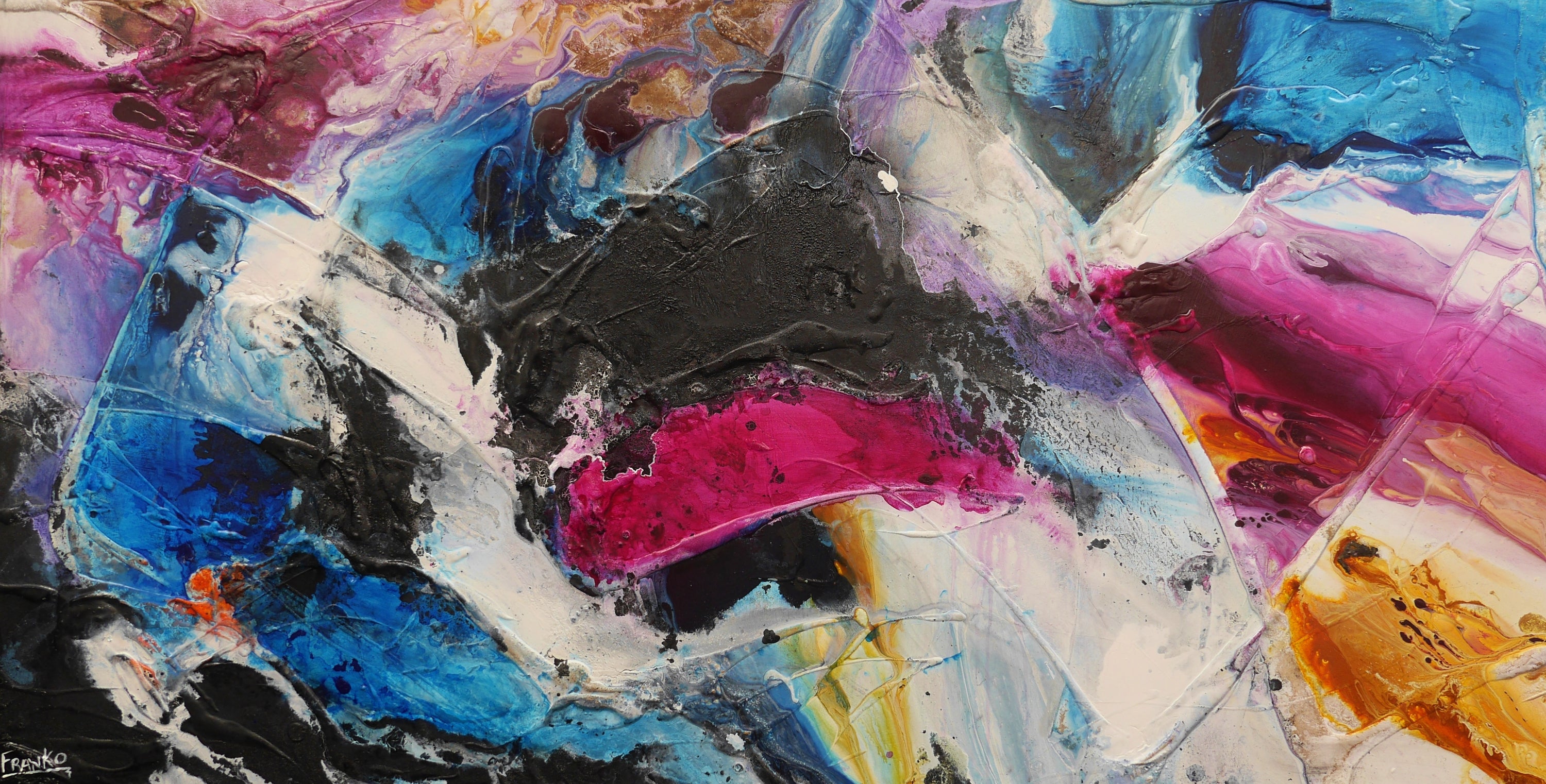 Mixed Substance 190cm x 100cm Phalto Violet Orange Black Textured Abstract Painting (SOLD)-Abstract-[Franko_Artist]-[Australian_artist]-[Gold_Coast]-[Brisbane]-[modern]-[contemporary]-[original]-[Large_artwork]-Franklin Art Studio