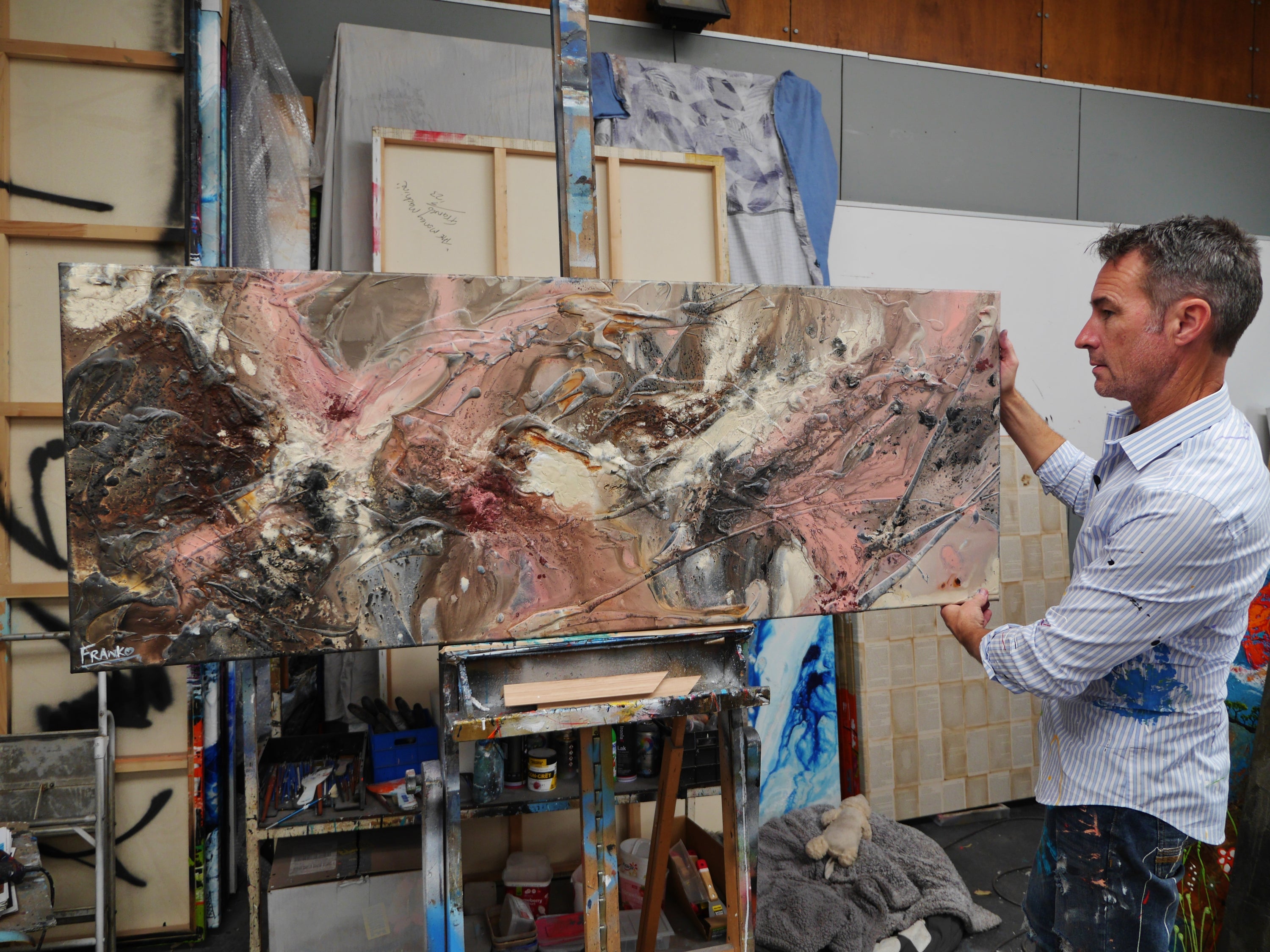 Musk 160cm x 60cm Grey Musk Rusts Textured Abstract Painting (SOLD)-Abstract-[Franko_Artist]-[The_Block]-[Dream_Homes]-[ideas]- [Grand_Designs]-Franklin Art Studio