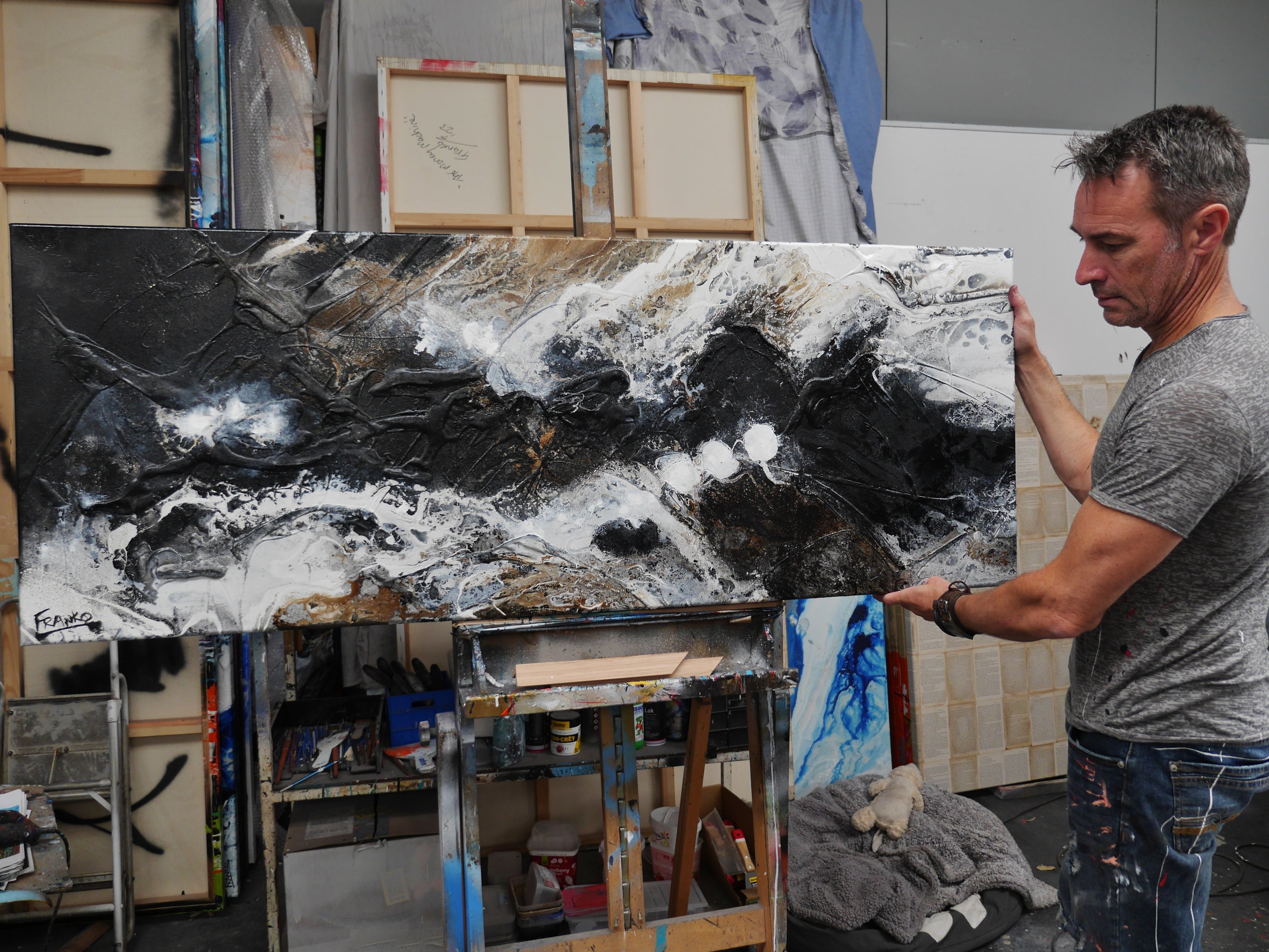Distant Blaq 160cm x 60cm Black Rust Textured Abstract Painting (SOLD)-Abstract-[Franko_Artist]-[The_Block]-[Dream_Homes]-[ideas]- [Grand_Designs]-Franklin Art Studio