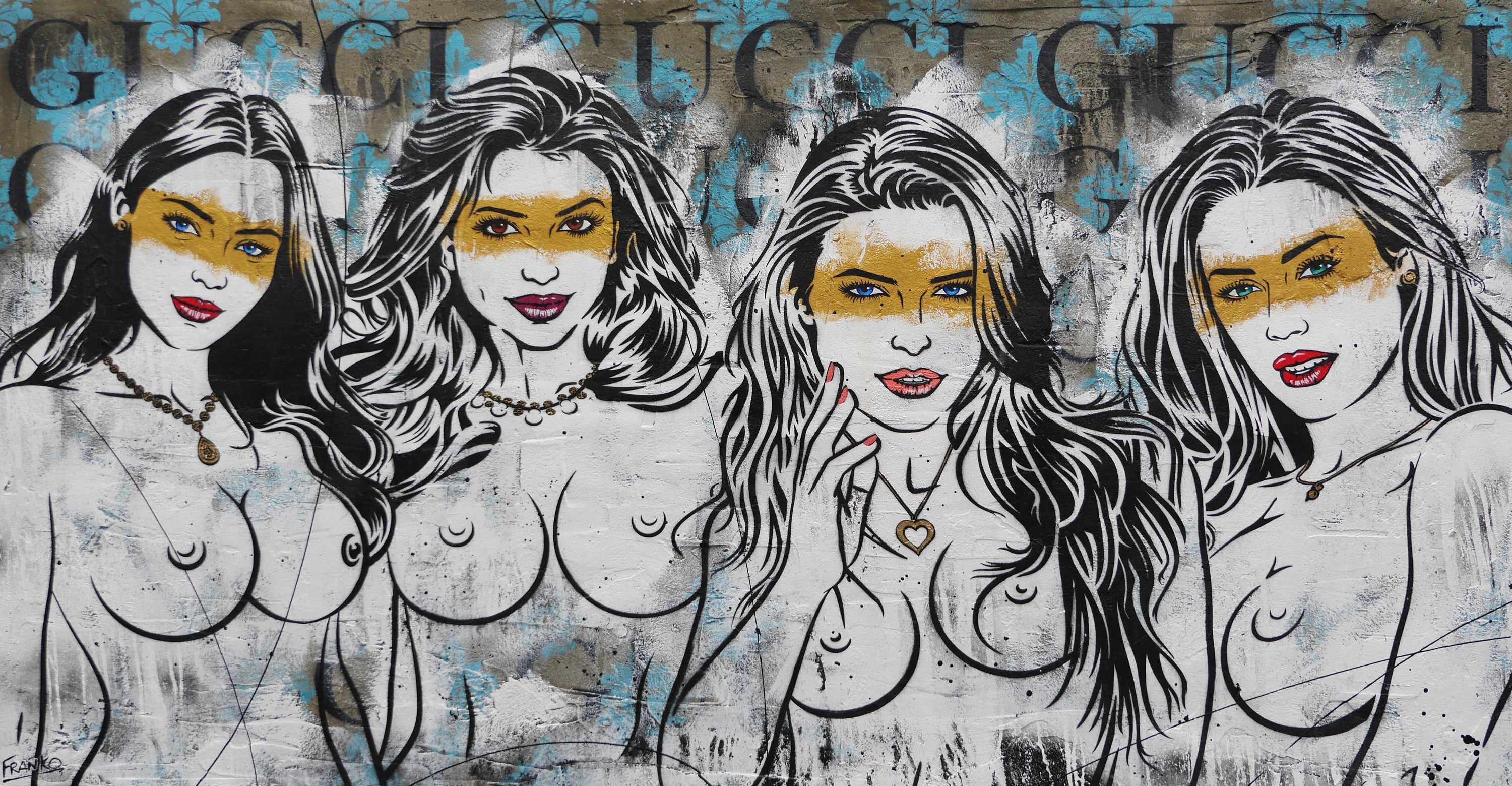 Parading Four 190cm x 100cm Sexy Nude Industrial Concrete Urban Pop Art Painting (SOLD RHYS)-concrete-[Franko_Artist]-[Australian_artist]-[Gold_Coast]-[Brisbane]-[modern]-[contemporary]-[original]-[Large_artwork]-Franklin Art Studio