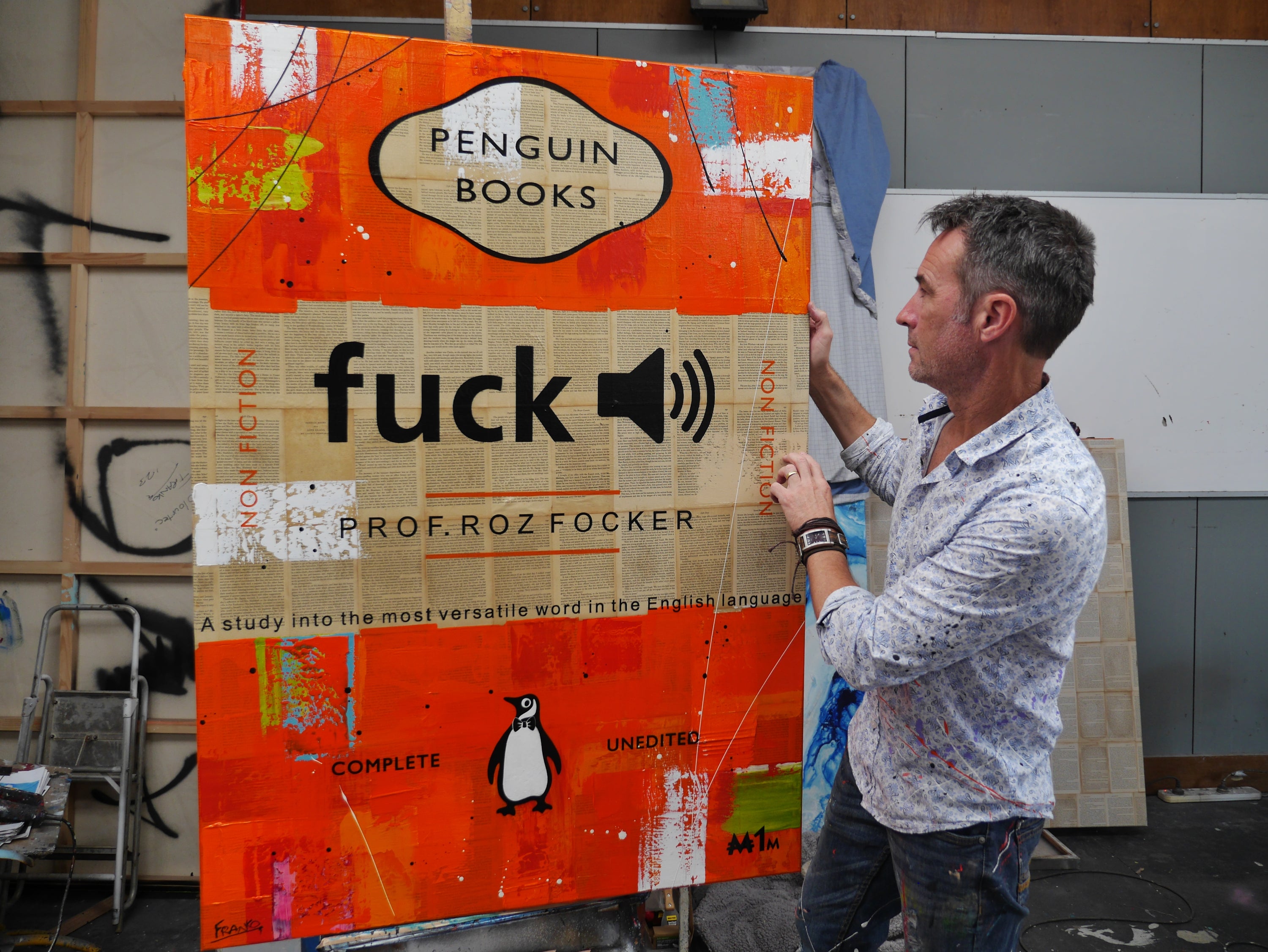 That Word 140cm x 100cm Fuck Urban Pop Book Club Painting (SOLD)-book club-[Franko_Artist]-[The_Block]-[Dream_Homes]-[ideas]- [Grand_Designs]-Franklin Art Studio