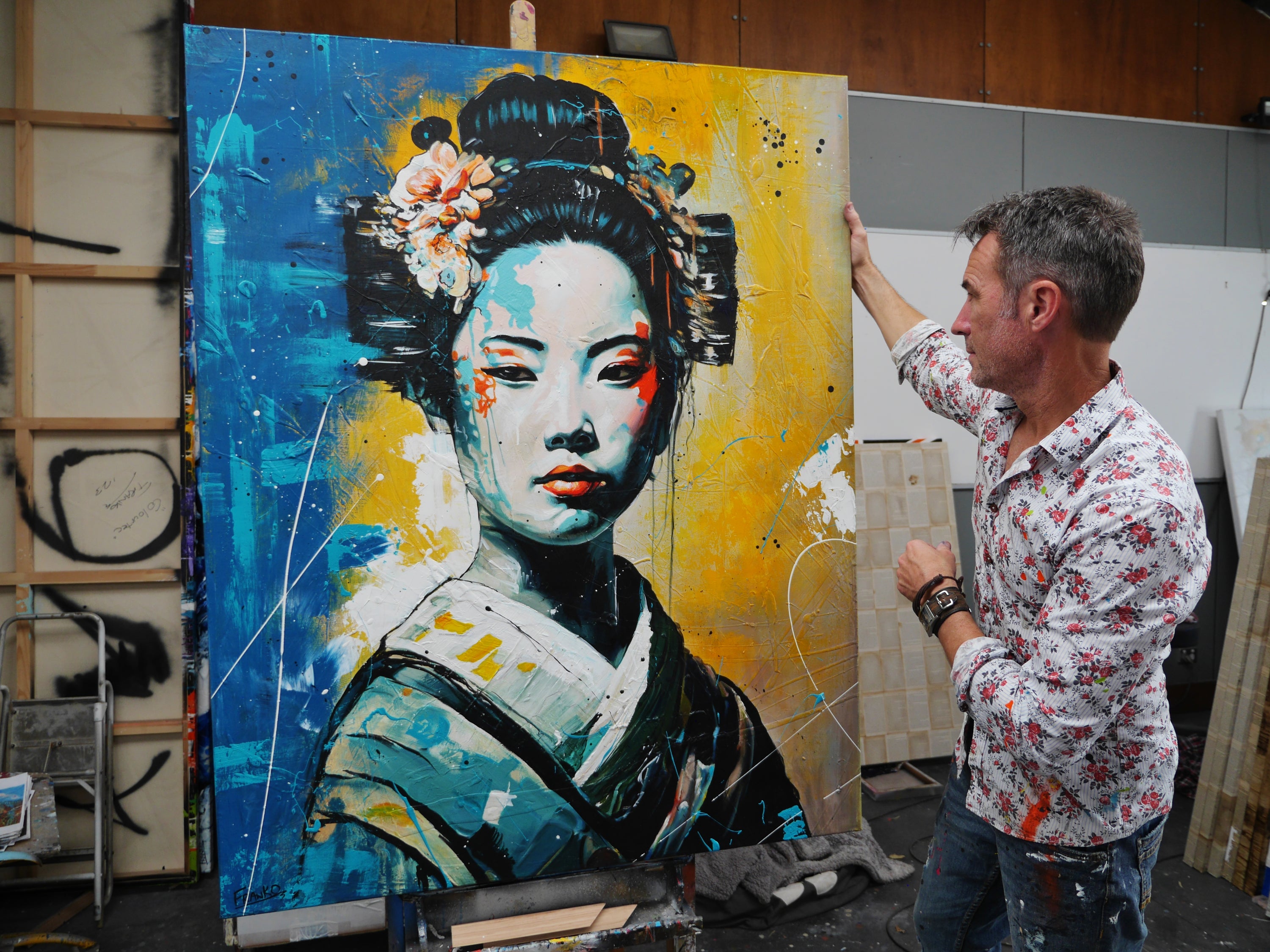 Kawaii "Pretty" 120cm x 150cm Brave and Beautiful Abstract Framed Textured Painting (SOLD)-people-[Franko]-[Australian]-[Popular]-[Best Selling]-Franklin Art Studio