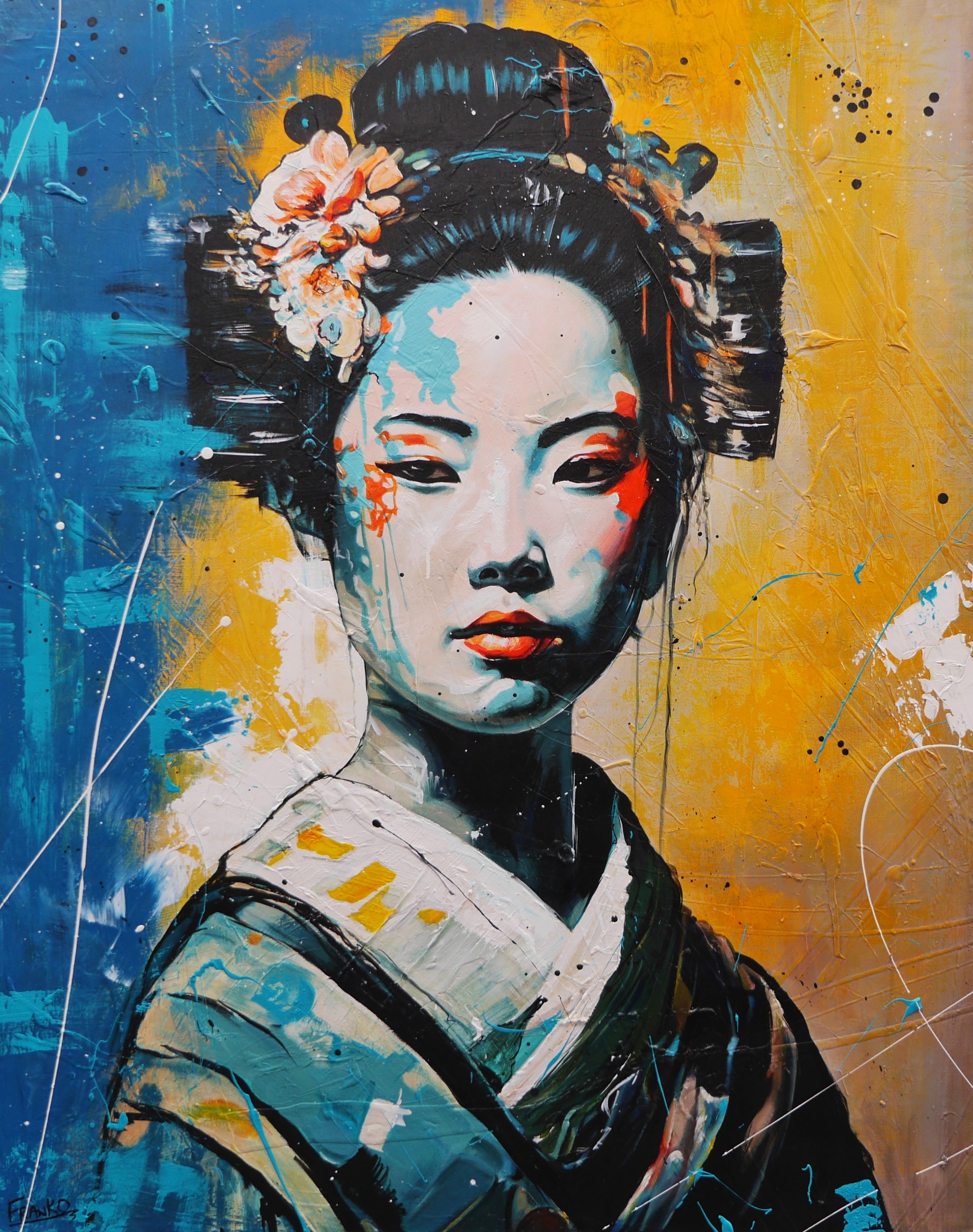 Kawaii "Pretty" 120cm x 150cm Brave and Beautiful Abstract Framed Textured Painting (SOLD)-people-[Franko_Artist]-[Australian_artist]-[Gold_Coast]-[Brisbane]-[modern]-[contemporary]-[original]-[Large_artwork]-Franklin Art Studio