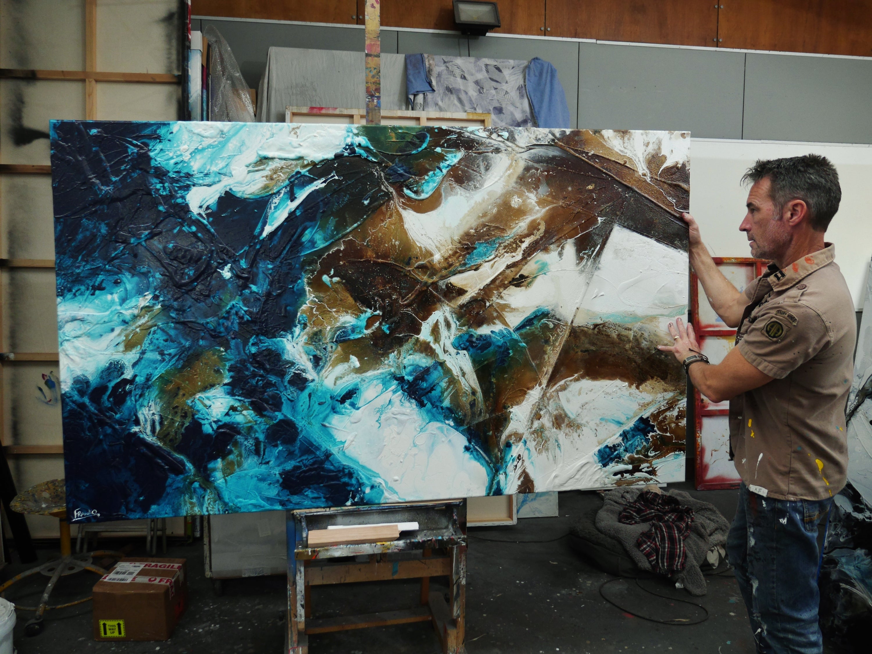 Southern Charm 200cm x 120cm Turquoise Rusts White Textured Abstract Painting (SOLD)-Abstract-[Franko_Artist]-[The_Block]-[Dream_Homes]-[ideas]- [Grand_Designs]-Franklin Art Studio