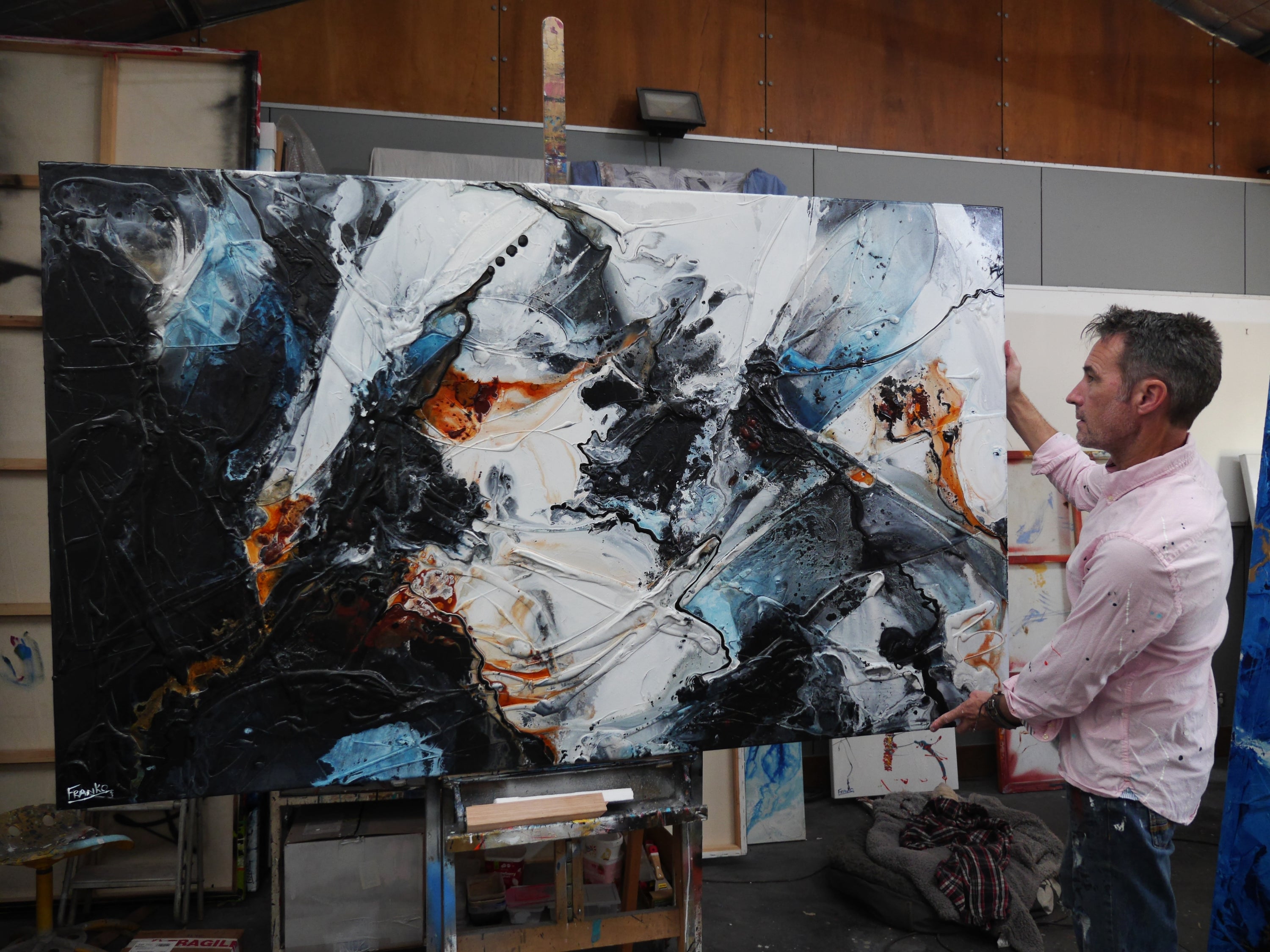Midnight Slate 200cm x 120cm Blue Grey Rust White Textured Abstract Painting (SOLD)-Abstract-[Franko_Artist]-[The_Block]-[Dream_Homes]-[ideas]- [Grand_Designs]-Franklin Art Studio