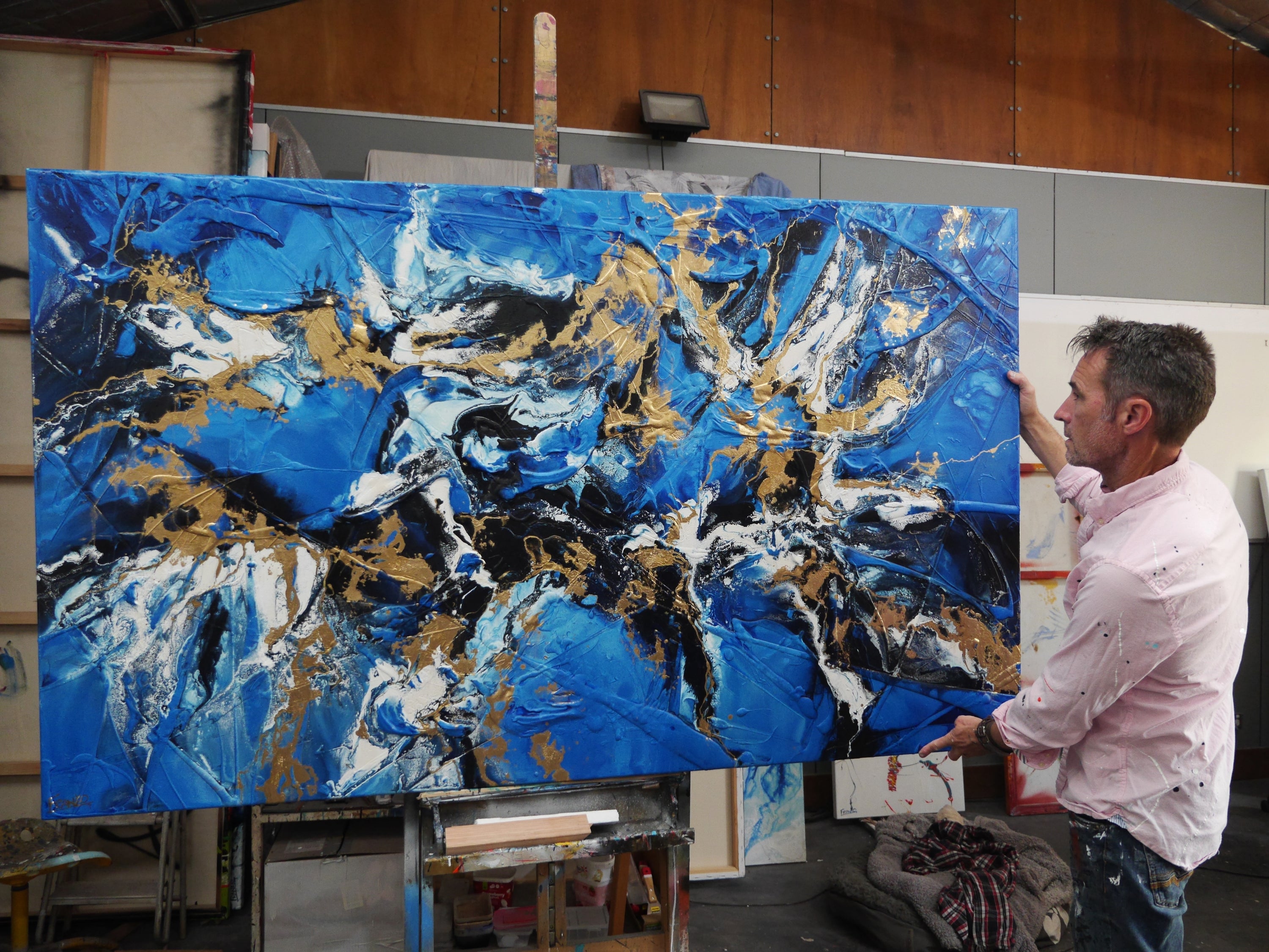 Sapphire Bling 200cm x 120cm Blue Bronze Textured Abstract Painting (SOLD)-Abstract-[Franko_Artist]-[The_Block]-[Dream_Homes]-[ideas]- [Grand_Designs]-Franklin Art Studio