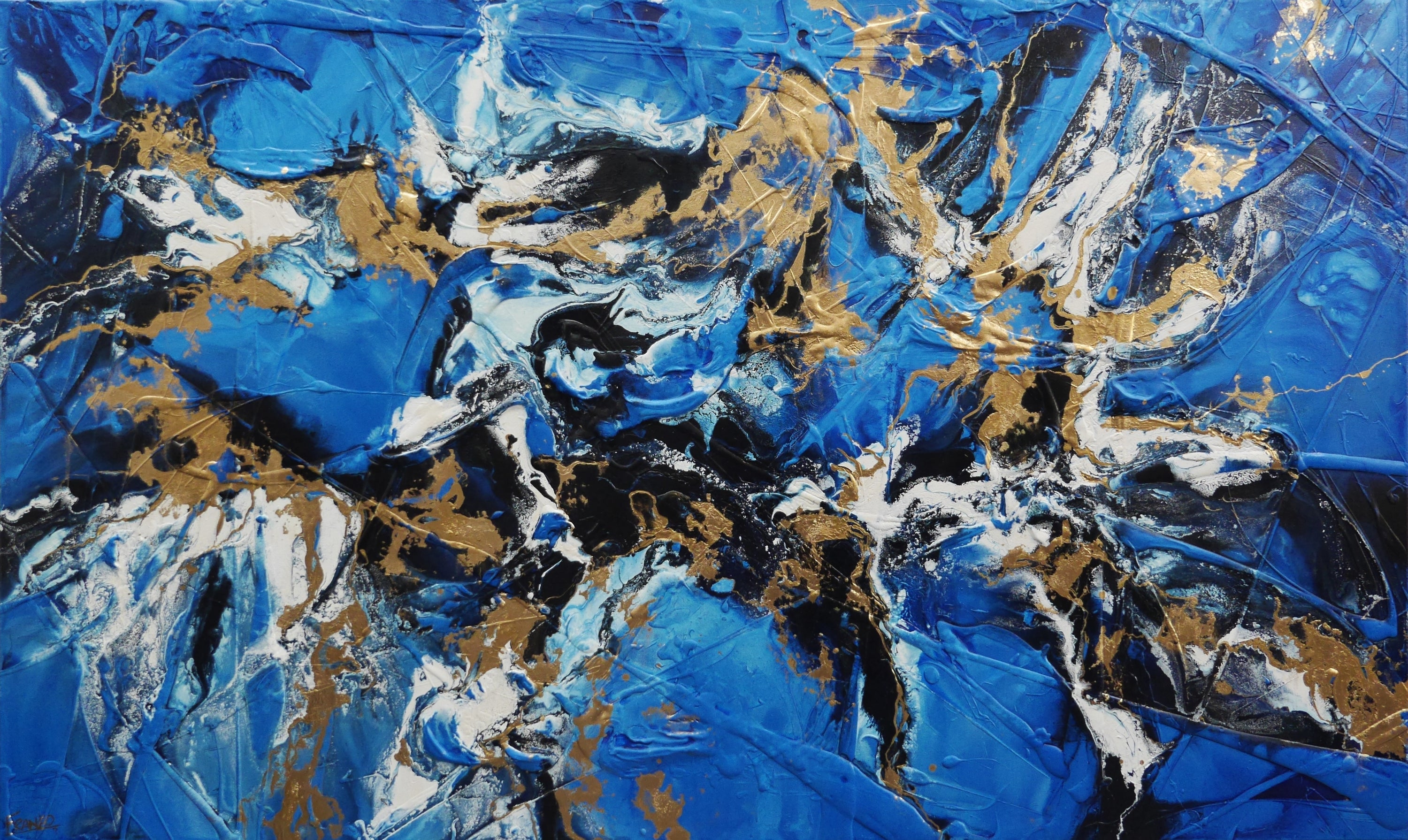 Sapphire Bling 200cm x 120cm Blue Bronze Textured Abstract Painting (SOLD)-Abstract-[Franko_Artist]-[Australian_artist]-[Gold_Coast]-[Brisbane]-[modern]-[contemporary]-[original]-[Large_artwork]-Franklin Art Studio