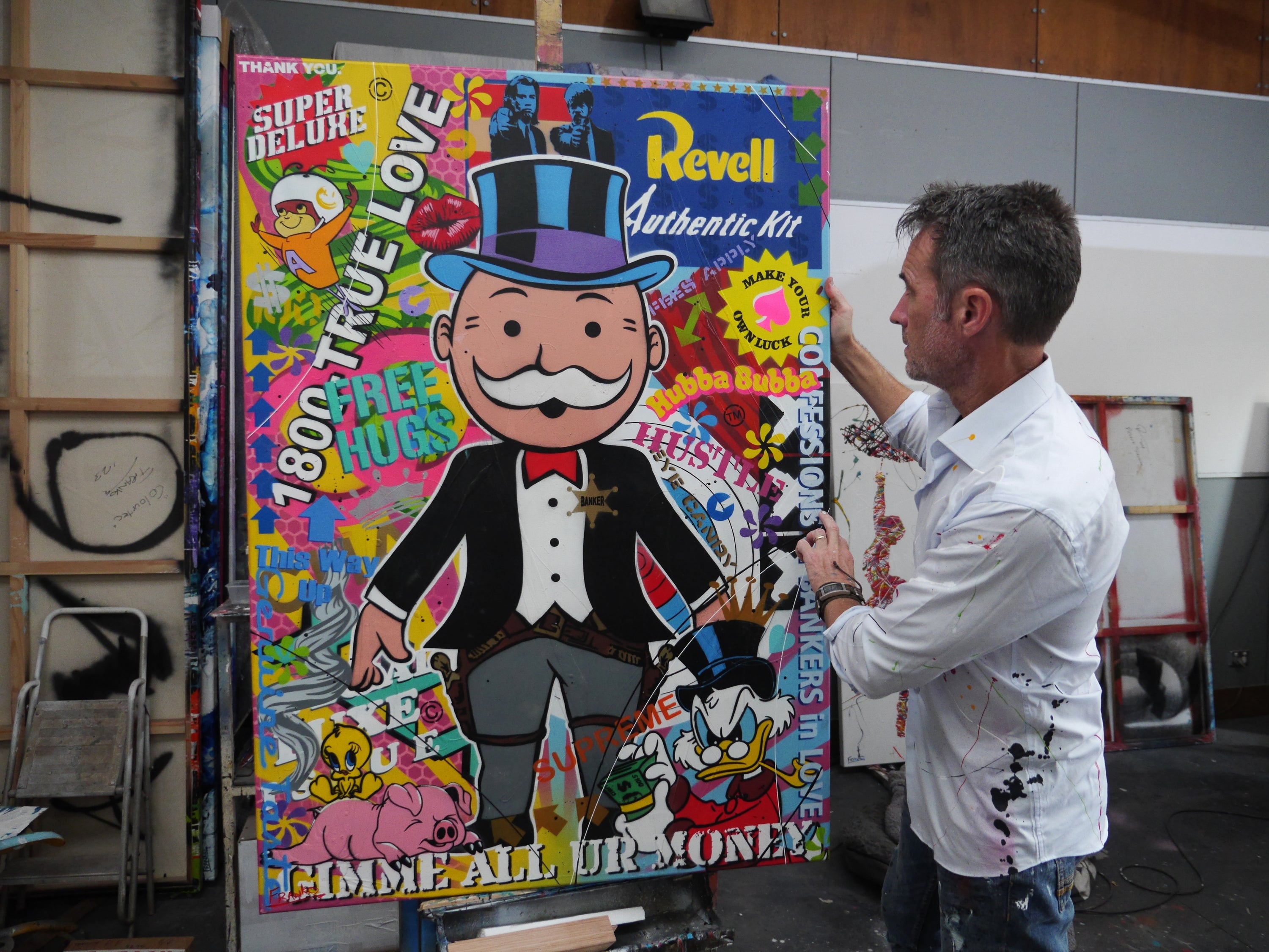 The Banker 140cm x 100cm Monopoly Man Textured Urban Pop Art Painting (SOLD)-Urban Pop Art-[Franko_Artist]-[The_Block]-[Dream_Homes]-[ideas]-[Grand_Designs]-[Art_Lover]-Franklin Art Studio