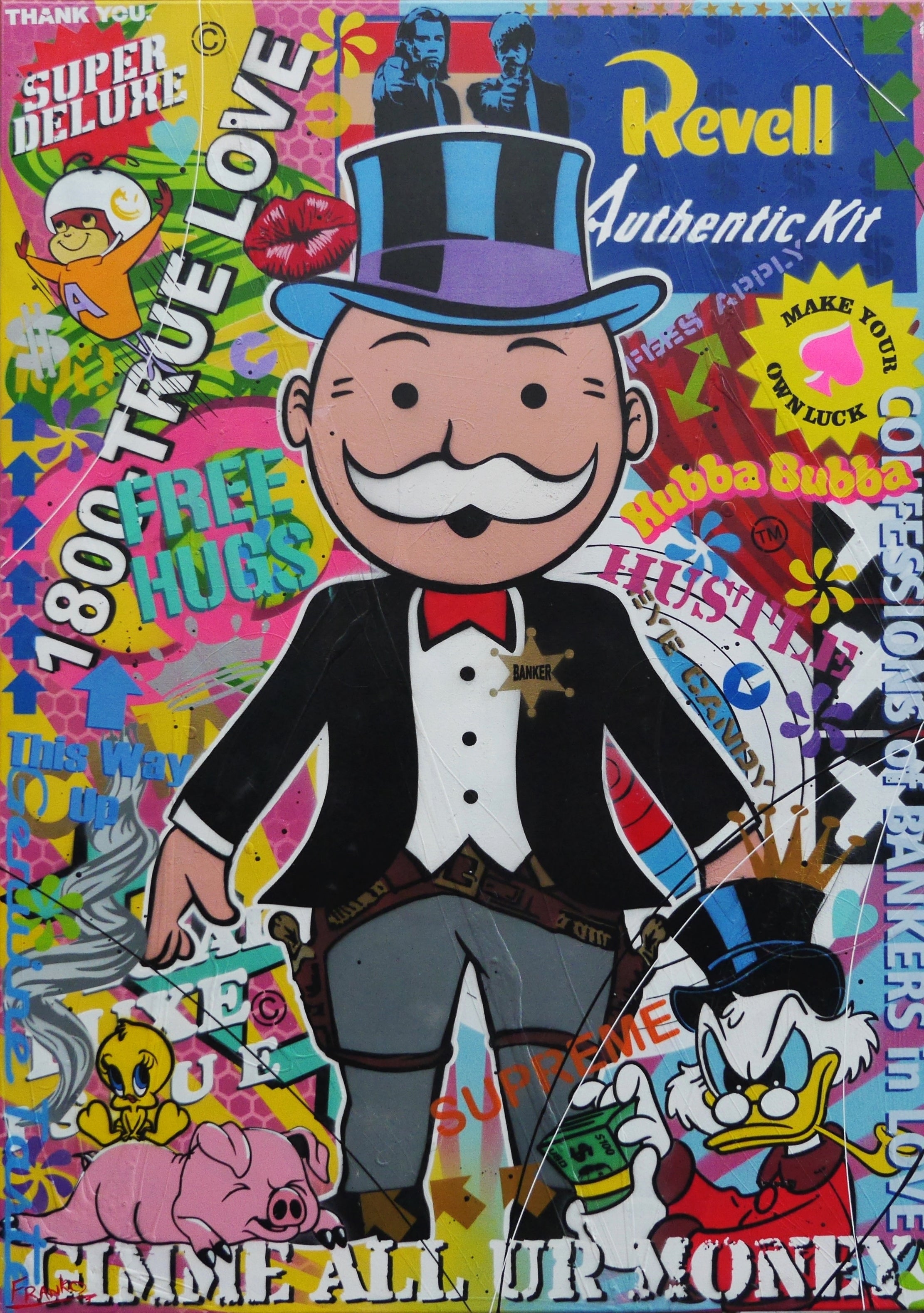 The Banker 140cm x 100cm Monopoly Man Textured Urban Pop Art Painting (SOLD)-Urban Pop Art-[Franko_Artist]-[Australian_artist]-[Gold_Coast]-[Brisbane]-[modern]-[contemporary]-[original]-[Large_artwork]-Franklin Art Studio