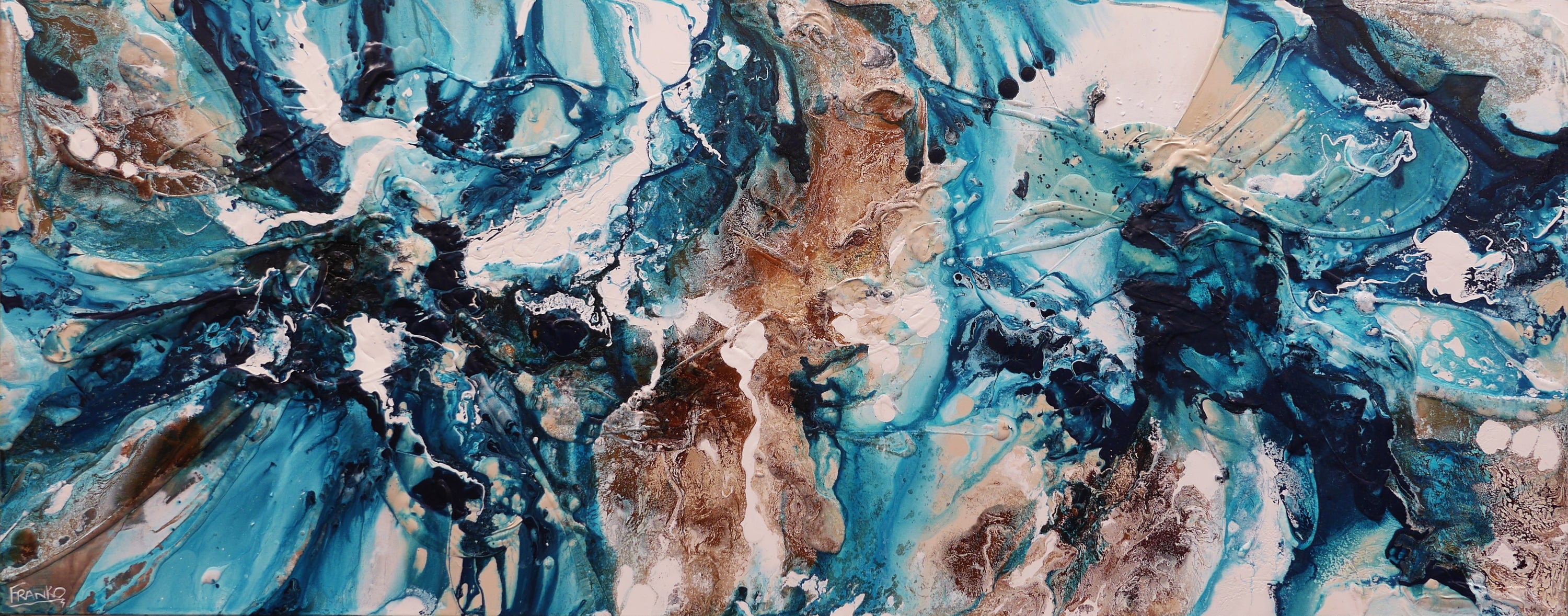 Southern Jam 200cm x 80cm Teal Rust White Textured Abstract Painting (SOLD)-Abstract-[Franko_Artist]-[Australian_artist]-[Gold_Coast]-[Brisbane]-[modern]-[contemporary]-[original]-[Large_artwork]-Franklin Art Studio