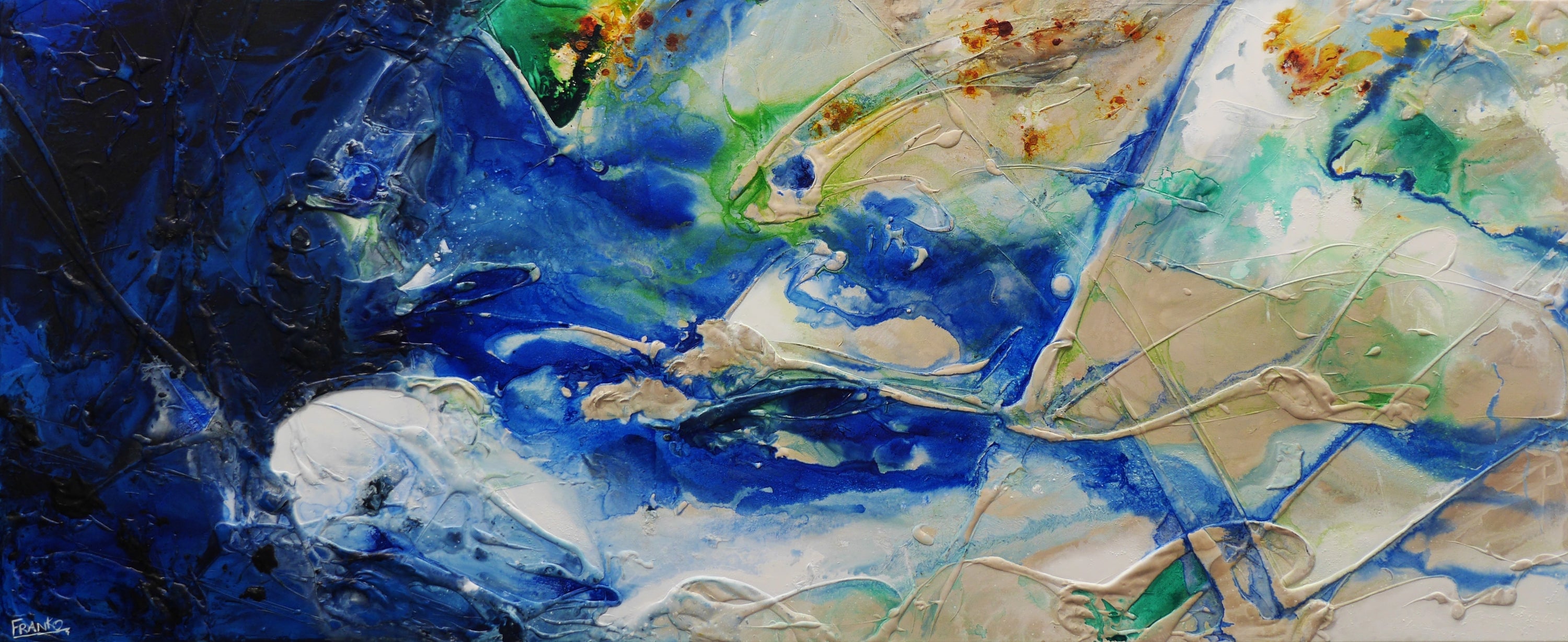 The Natural 240cm x 100cm Blue Green Cream Textured Abstract Painting (SOLD)-Abstract-[Franko_Artist]-[Australian_artist]-[Gold_Coast]-[Brisbane]-[modern]-[contemporary]-[original]-[Large_artwork]-Franklin Art Studio