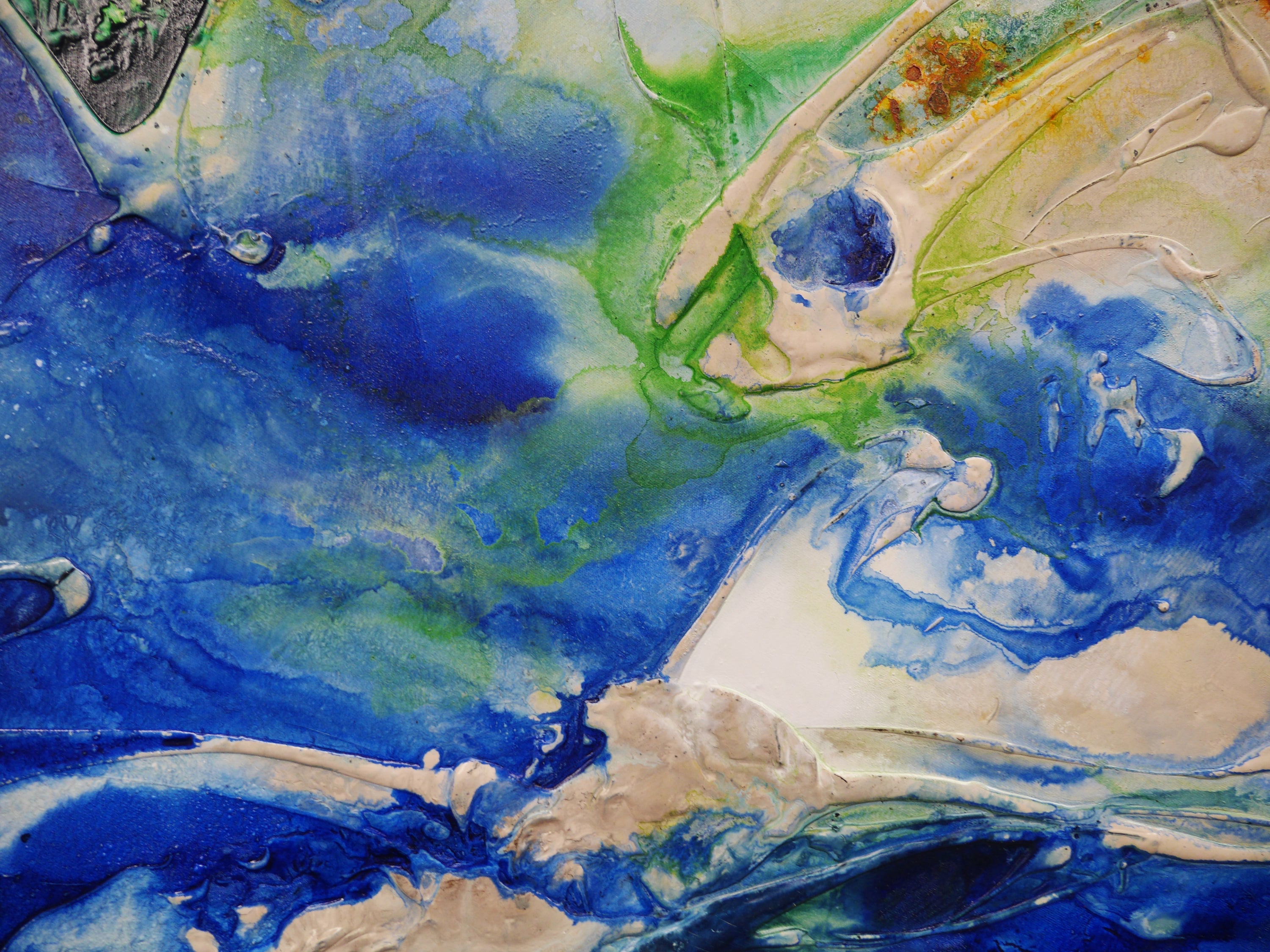 The Natural 240cm x 100cm Blue Green Cream Textured Abstract Painting (SOLD)
