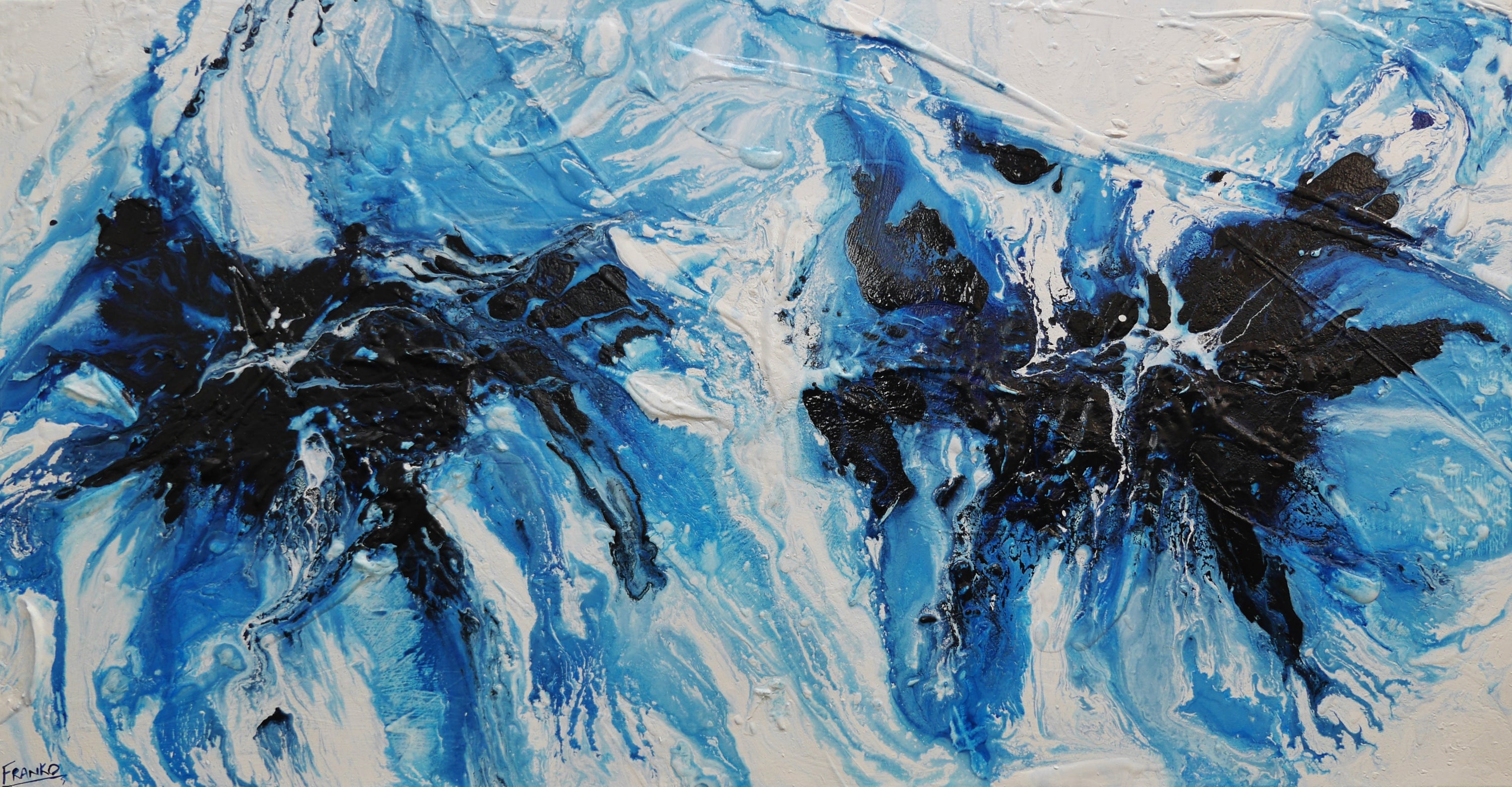 Midnight Ice 190cm x 100cm Blue White Textured Abstract Painting (SOLD)-Abstract-[Franko_Artist]-[Australian_artist]-[Gold_Coast]-[Brisbane]-[modern]-[contemporary]-[original]-[Large_artwork]-Franklin Art Studio