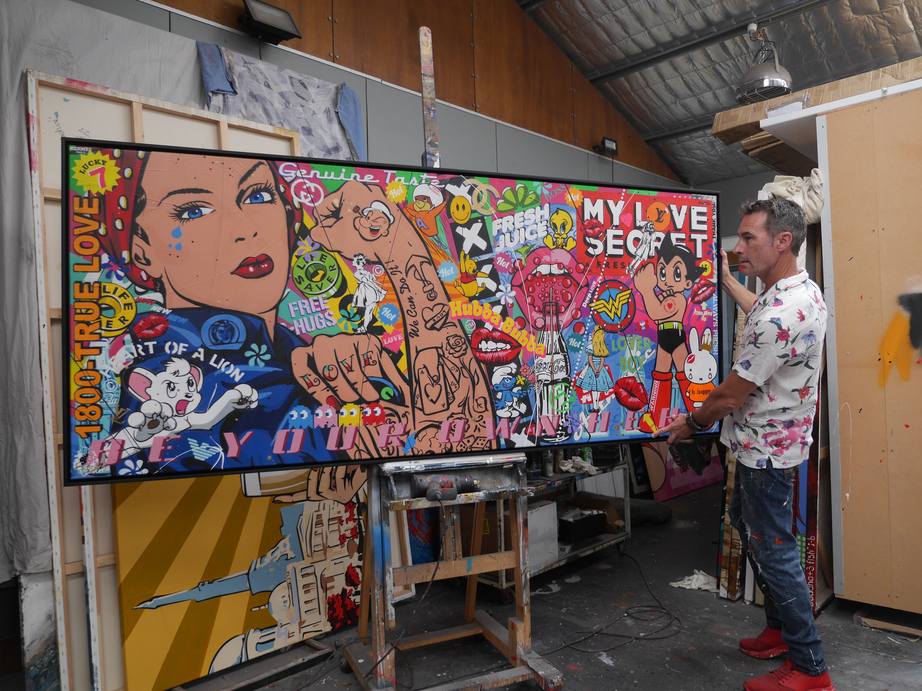 Being Rosie 240cm x 100cm Rosie The Riveter Textured Urban Pop Art Painting (SOLD)-Urban Pop Art-[Franko_Artist]-[The_Block]-[Dream_Homes]-[ideas]- [Grand_Designs]-Franklin Art Studio