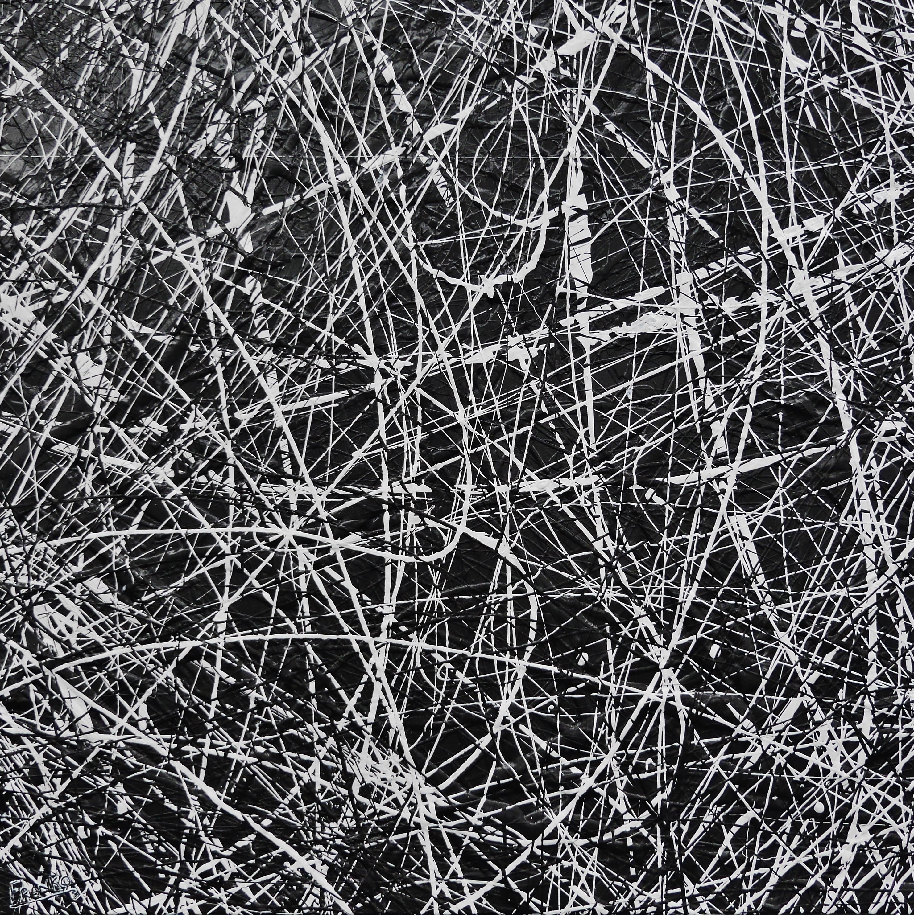 Brainiac 120cm x 120cm Black White Textured Abstract Painting (SOLD)-Abstract-[Franko_Artist]-[Australian_artist]-[Gold_Coast]-[Brisbane]-[modern]-[contemporary]-[original]-[Large_artwork]-Franklin Art Studio