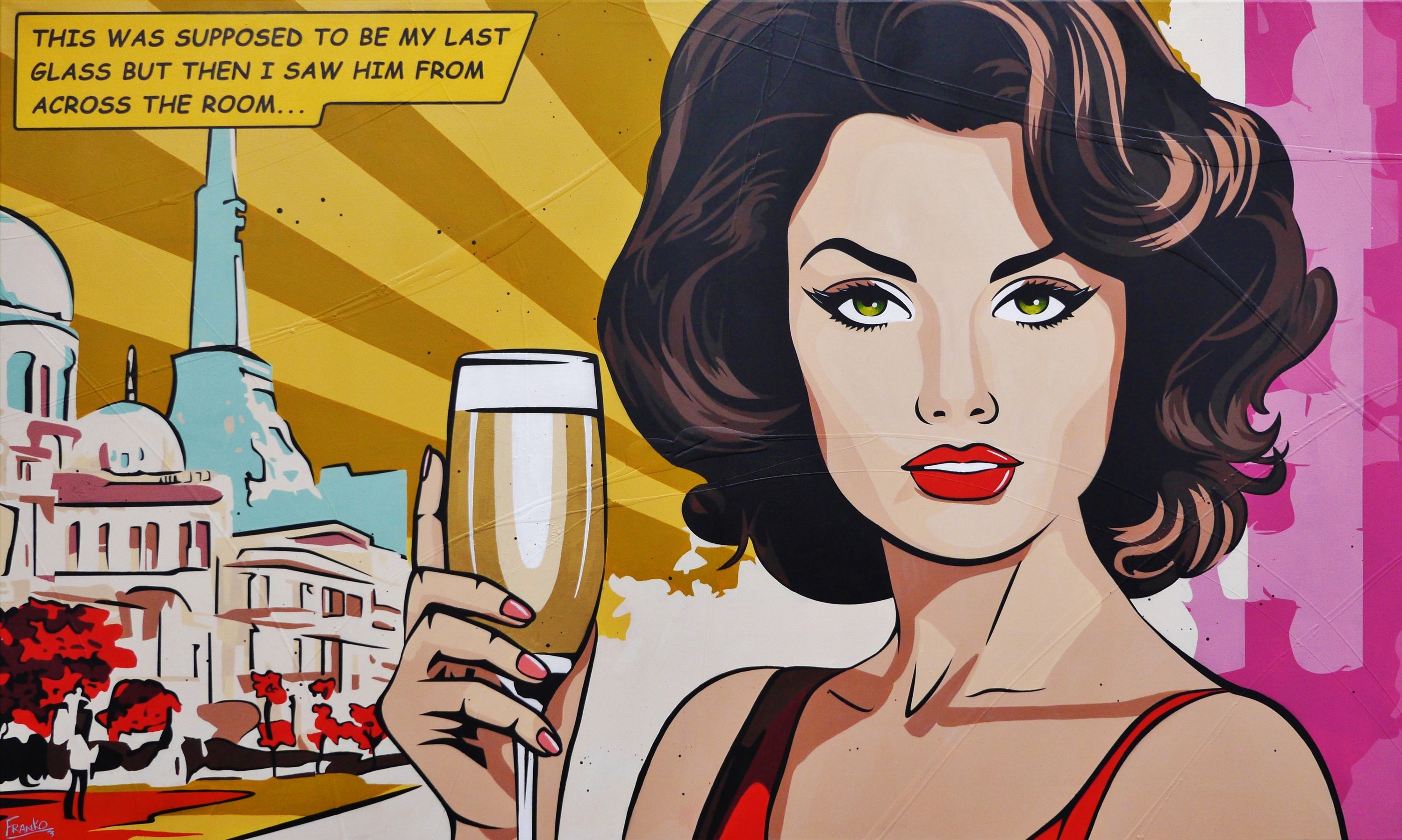 My Last Glass 200cm x 120cm Romantic Textured Classic Pop Art Painting-Urban Pop Art-[Franko_Artist]-[Australian_artist]-[Gold_Coast]-[Brisbane]-[modern]-[contemporary]-[original]-[Large_artwork]-Franklin Art Studio