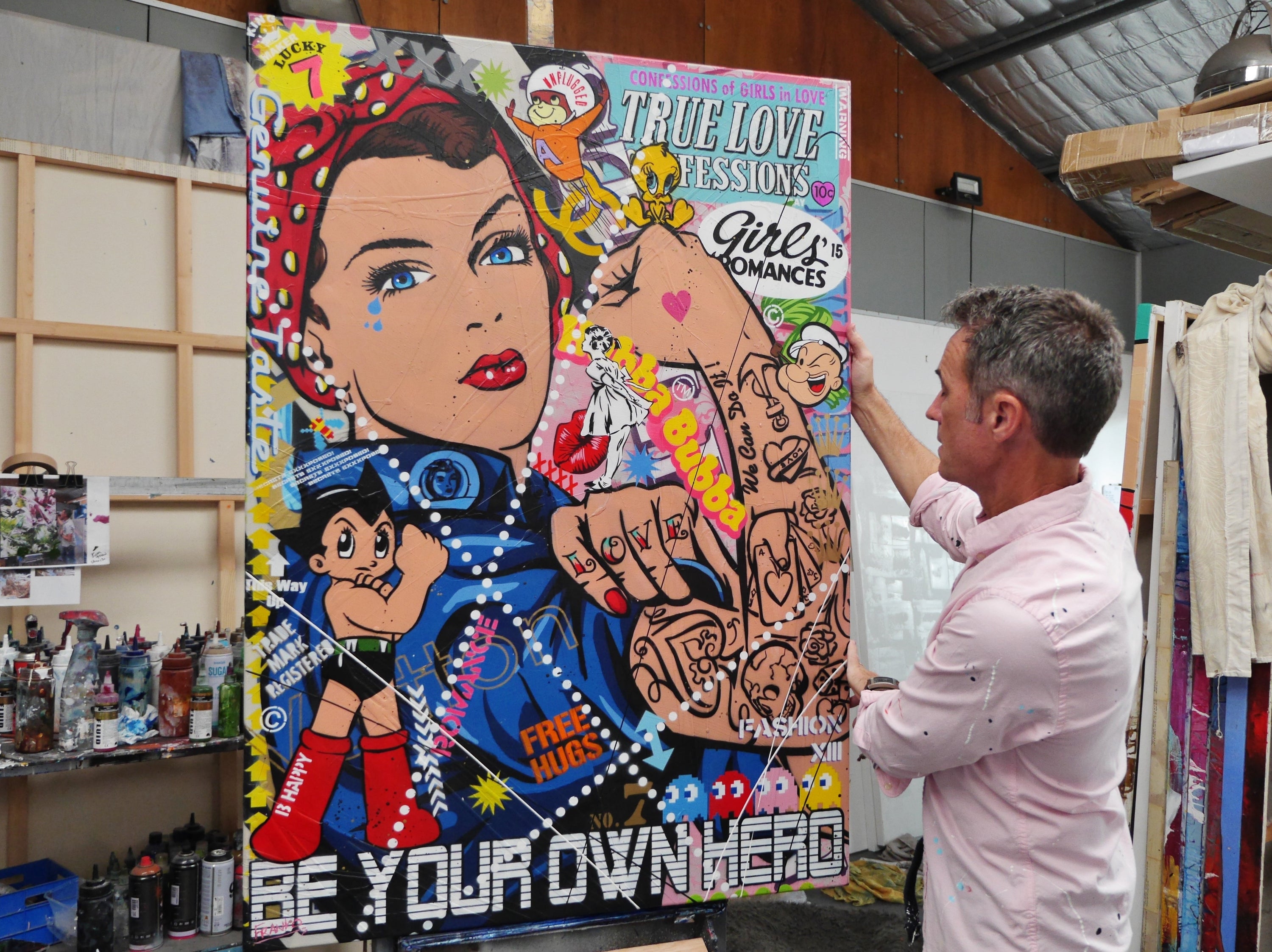 Be your own Rosie 140cm x 100cm Rosie The Riveter Textured Urban Pop Art Painting (SOLD)-Urban Pop Art-[Franko_Artist]-[The_Block]-[Dream_Homes]-[ideas]- [Grand_Designs]-Franklin Art Studio