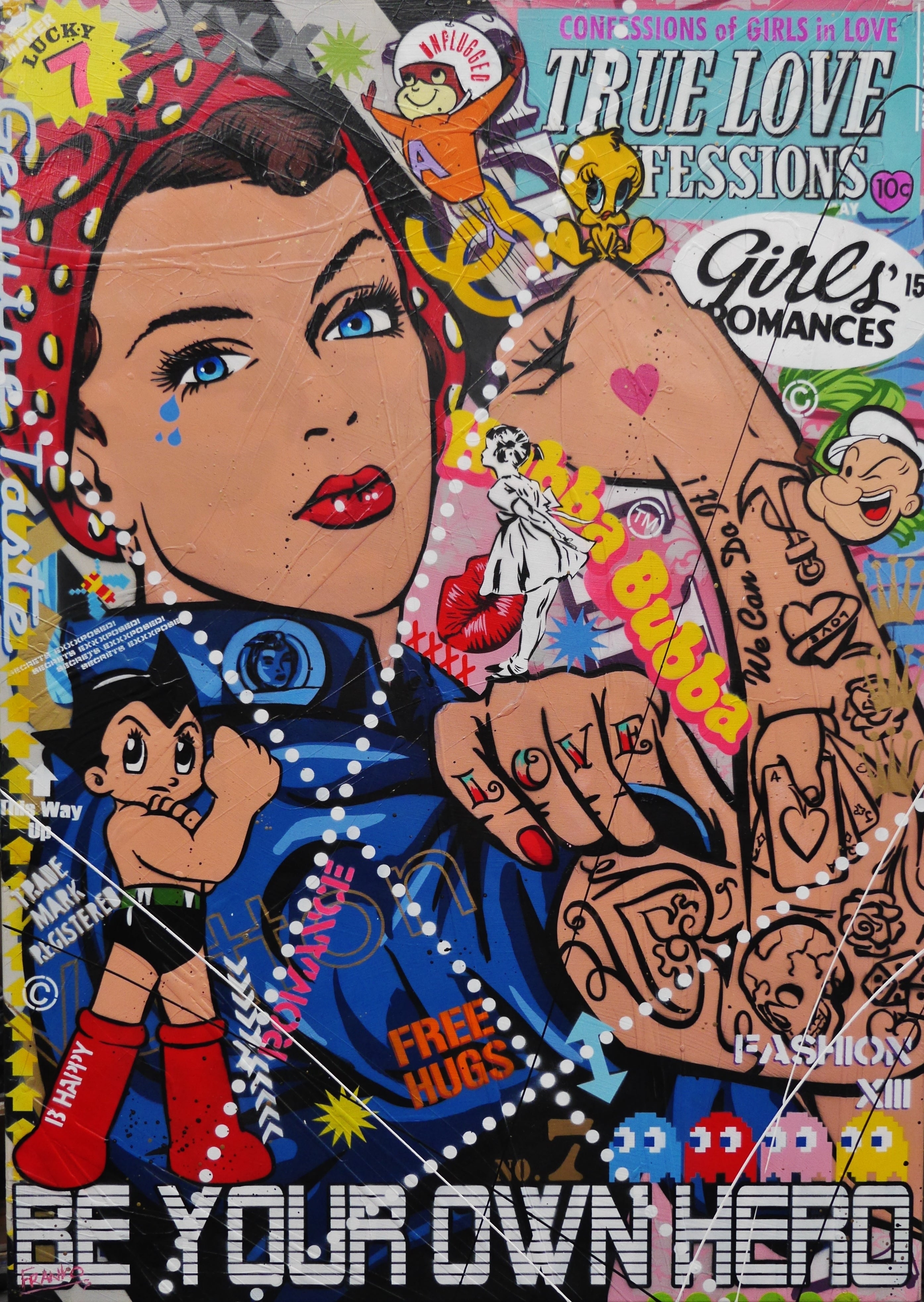 Be your own Rosie 140cm x 100cm Rosie The Riveter Textured Urban Pop Art Painting (SOLD)-Urban Pop Art-[Franko_Artist]-[Australian_artist]-[Gold_Coast]-[Brisbane]-[modern]-[contemporary]-[original]-[Large_artwork]-Franklin Art Studio